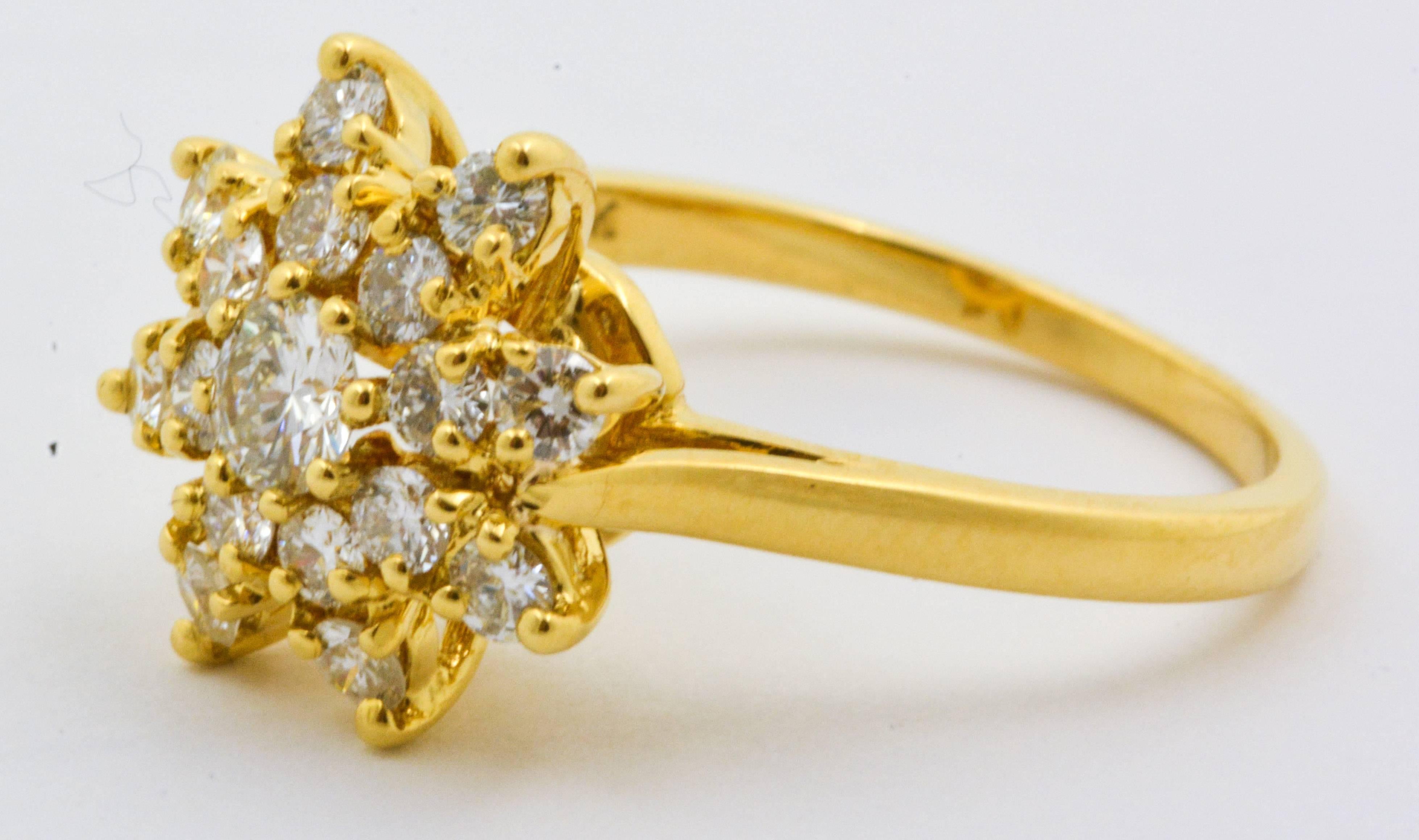 Women's 1980s Diamond Gold Starburst Ring