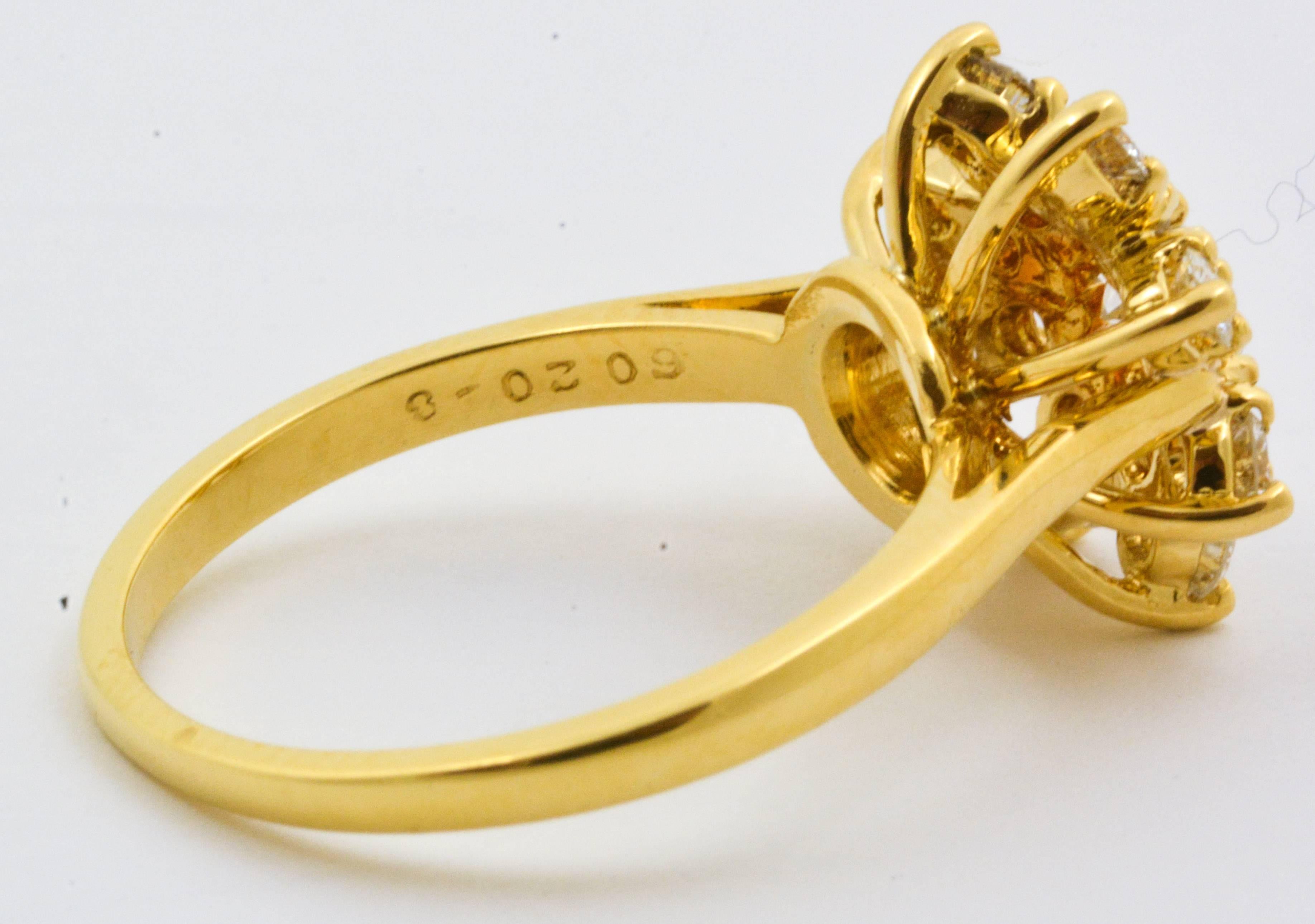 1980s Diamond Gold Starburst Ring 4
