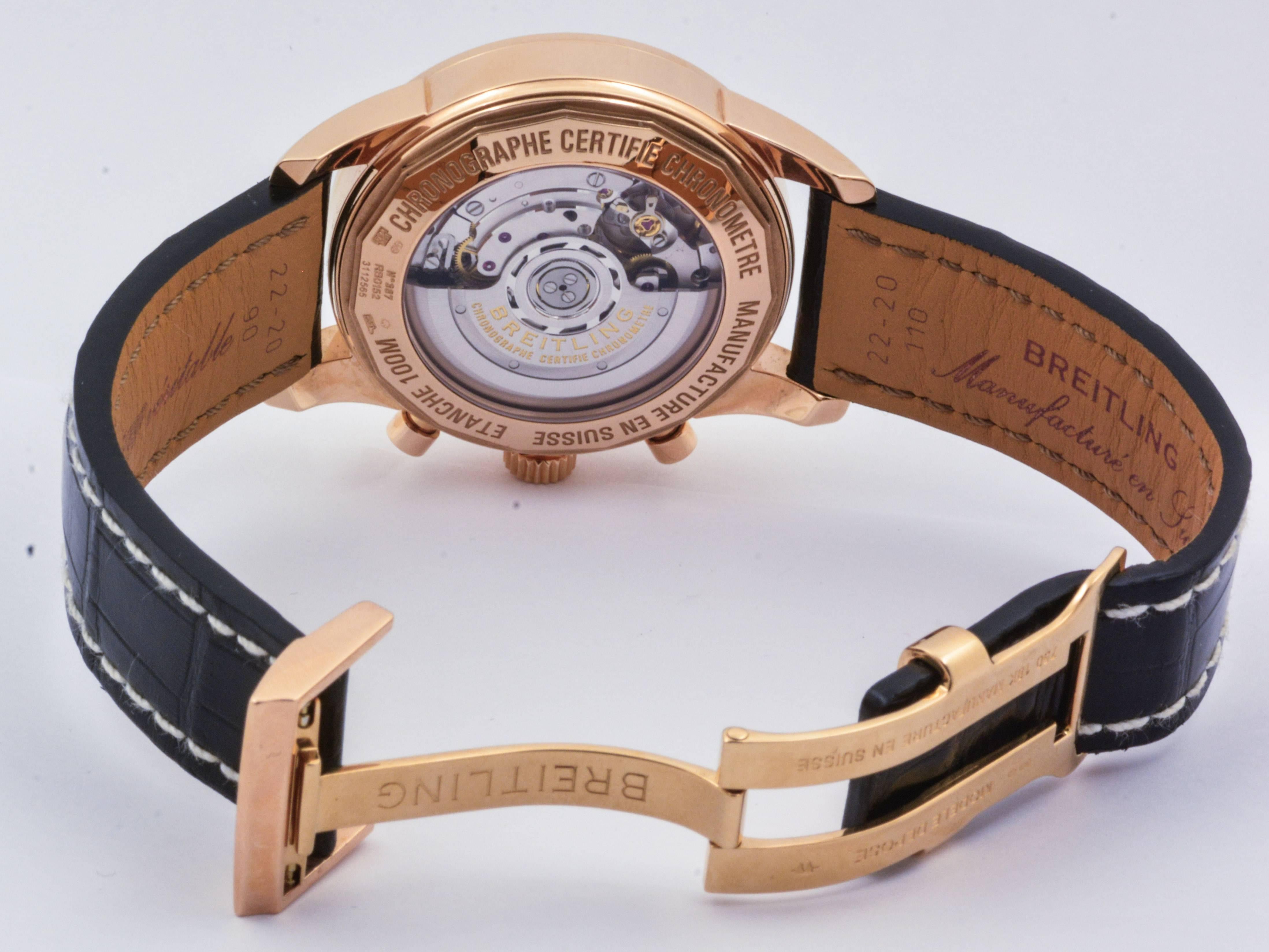 Breitling Rose Gold Diamond Bezel Transocean Chronograph Wristwatch 5