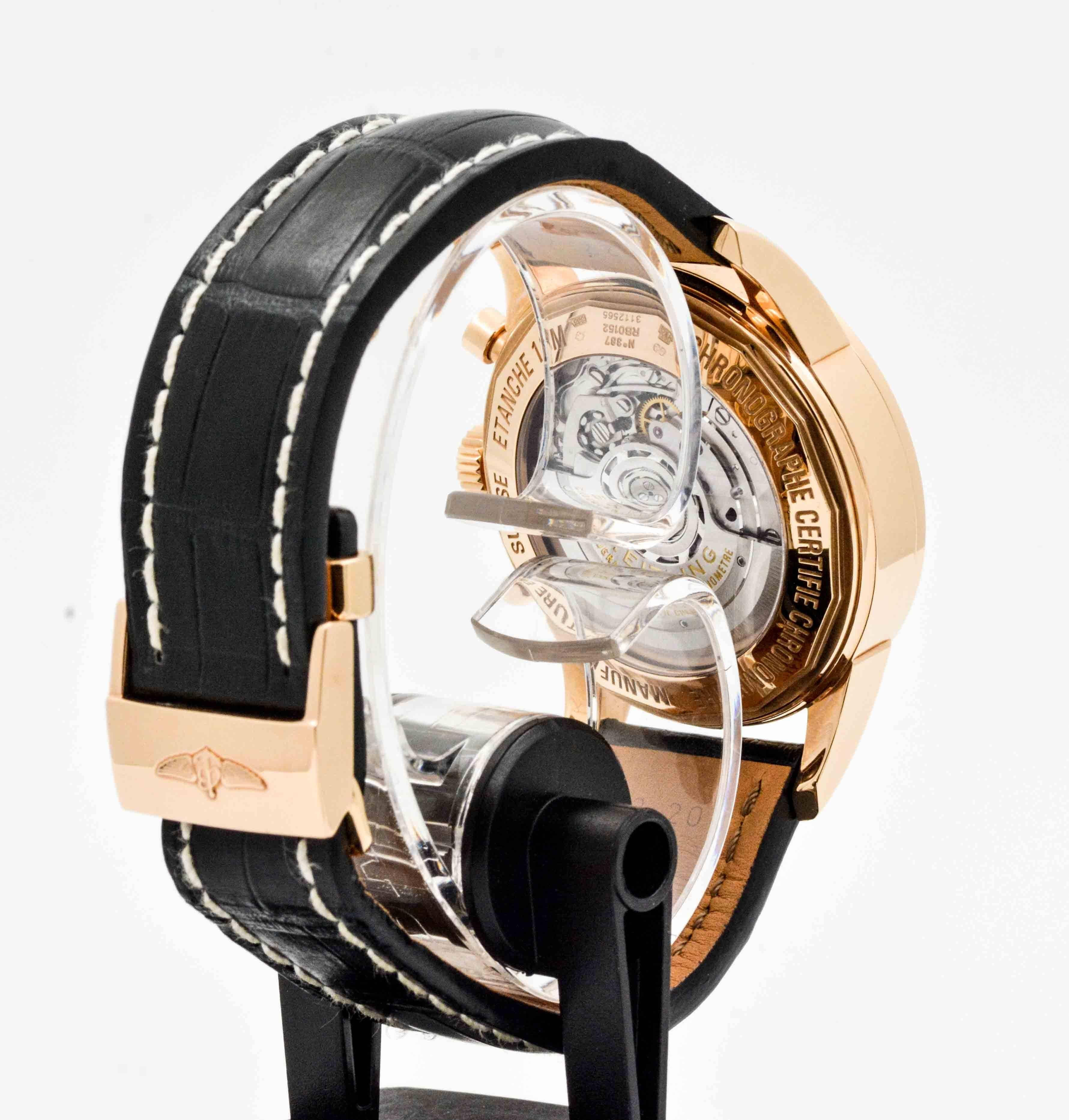 Men's Breitling Rose Gold Diamond Bezel Transocean Chronograph Wristwatch