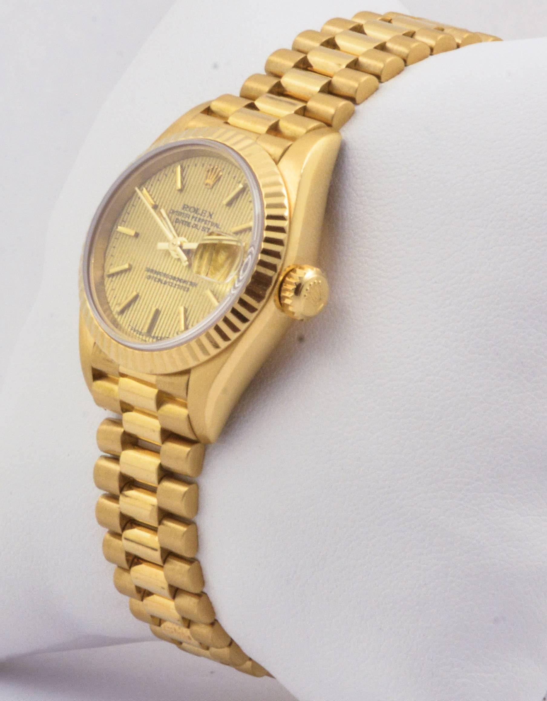 Rolex Yellow Gold Presidential DateJust Wristwatch In Good Condition In Dallas, TX