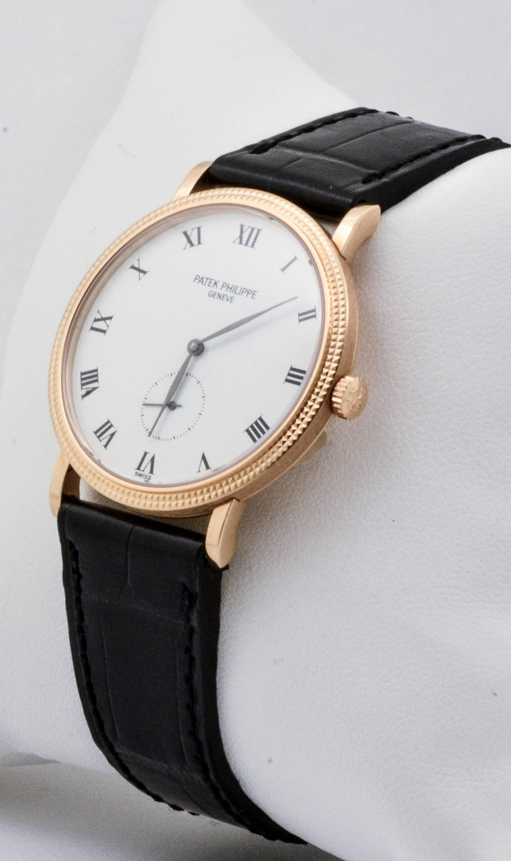 Modern Patek Philippe Rose Gold White Dial Calatrava Wristwatch