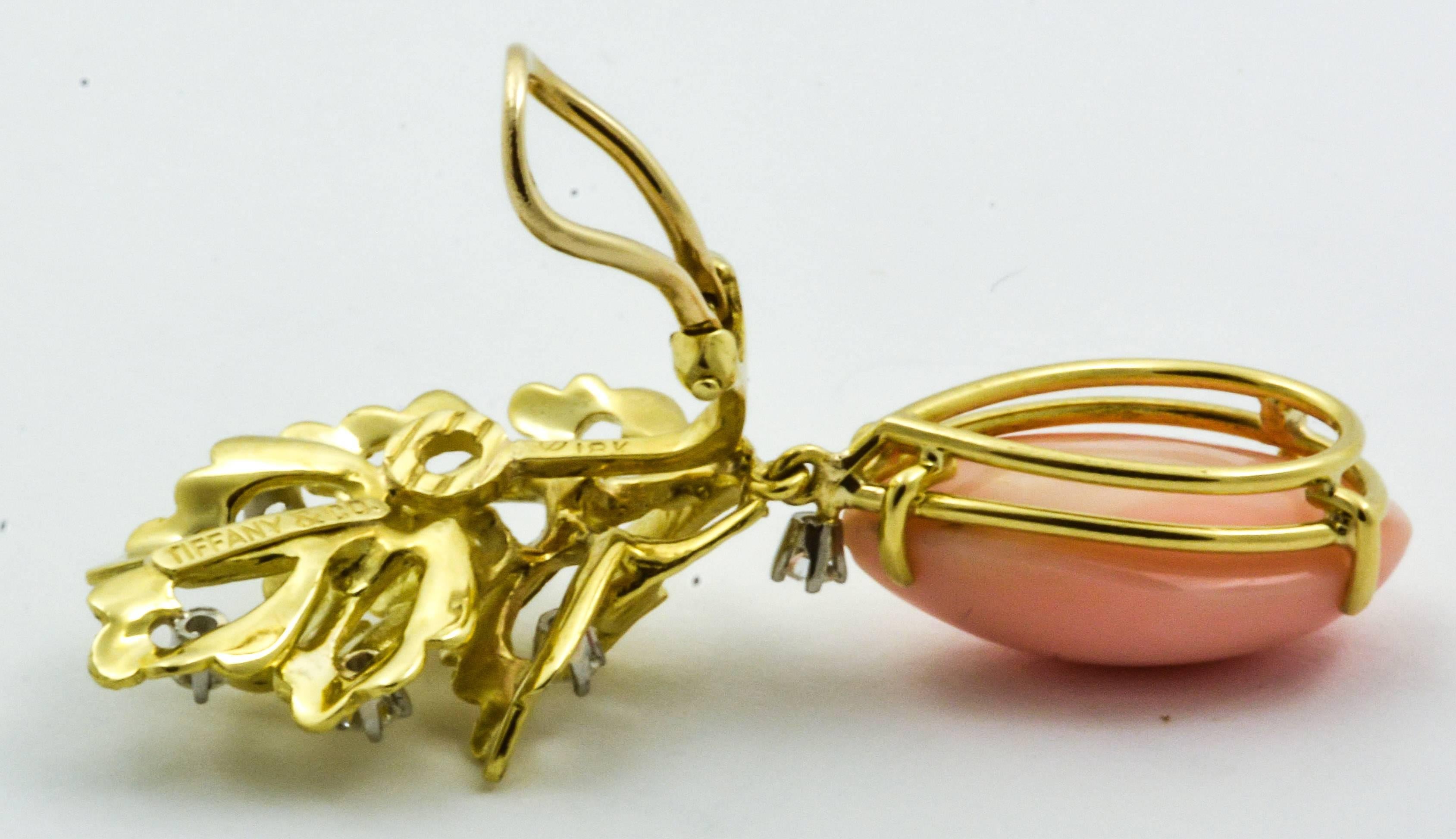 Tiffany & Co. Angel Skin Coral Gold Leaf Design Clip-On Earrings In Excellent Condition In Dallas, TX