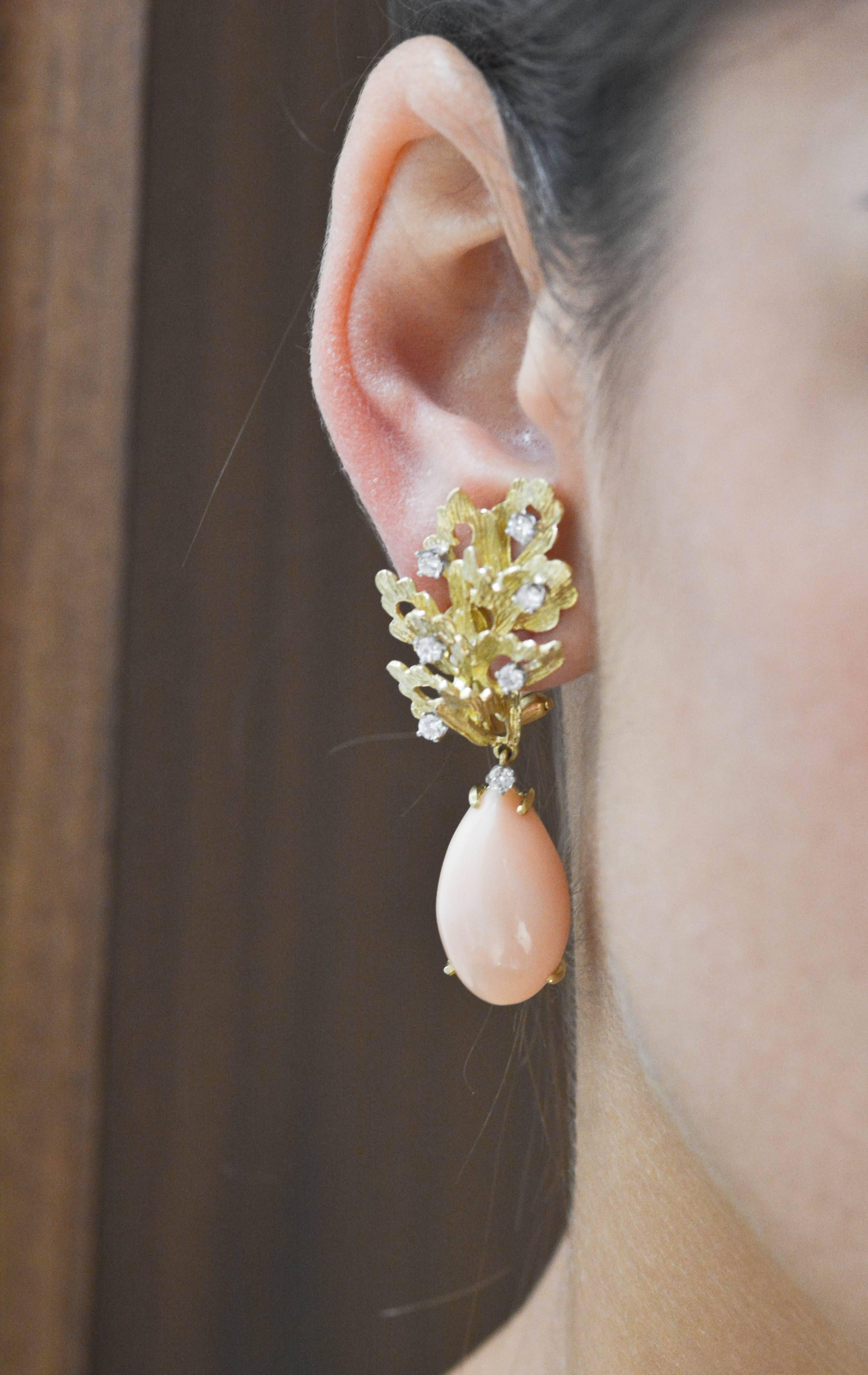 Women's Tiffany & Co. Angel Skin Coral Gold Leaf Design Clip-On Earrings