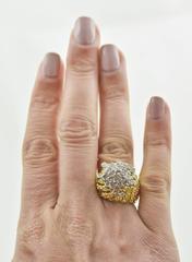 Diamond Two Color Gold Ladies Twist Top Cluster Ring