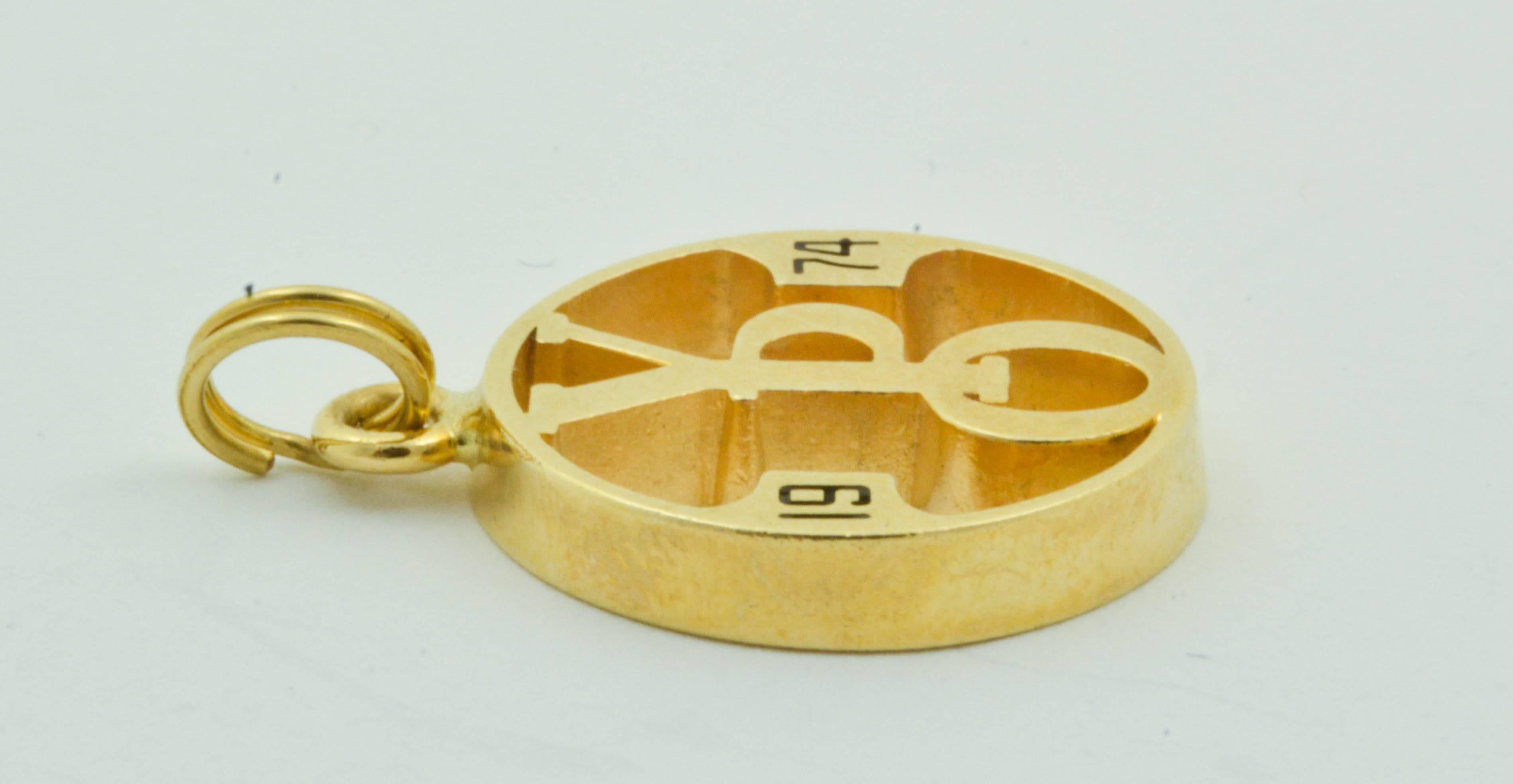 Modern 1974 14 Karat Yellow Gold Charm