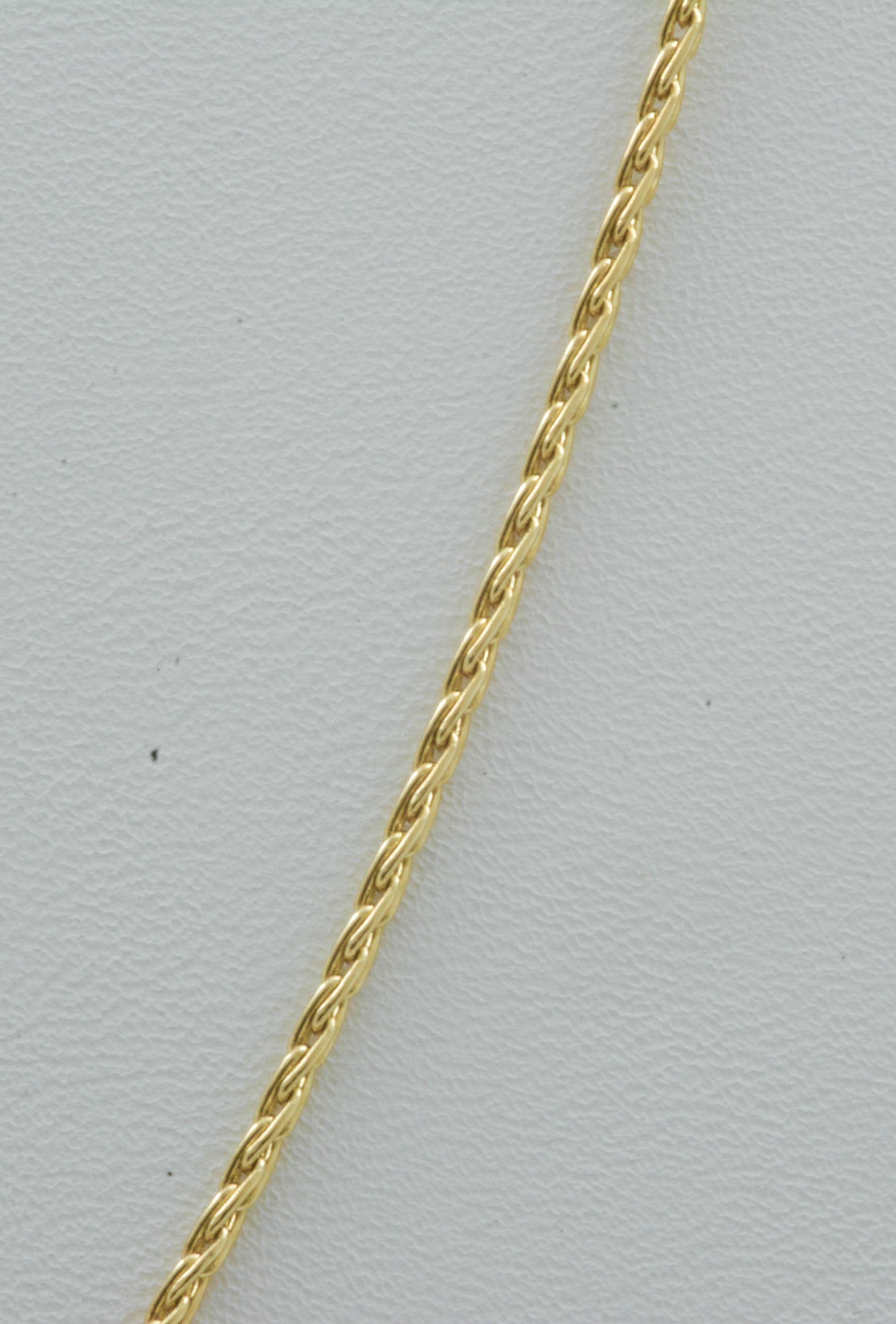 Modern Three Diamond Gold Drop Pendant and Wheat Chain Necklace