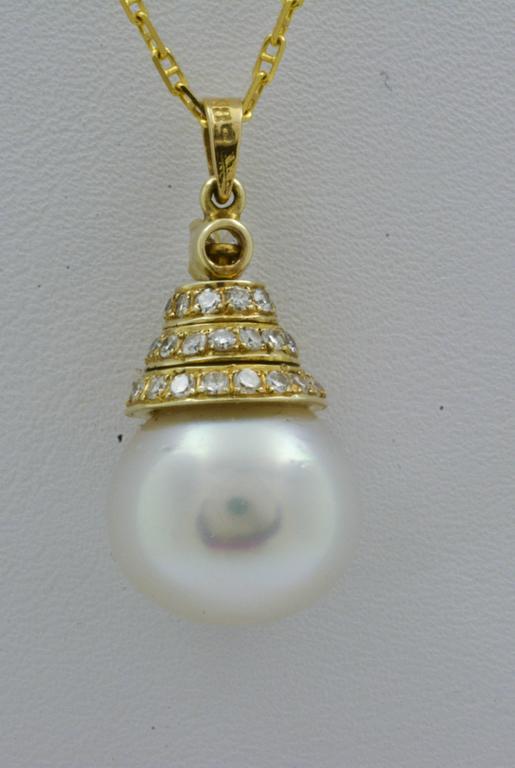 Pearl Drop Pendant .48 ct Diamond 18 KY Gold For Sale at 1stdibs