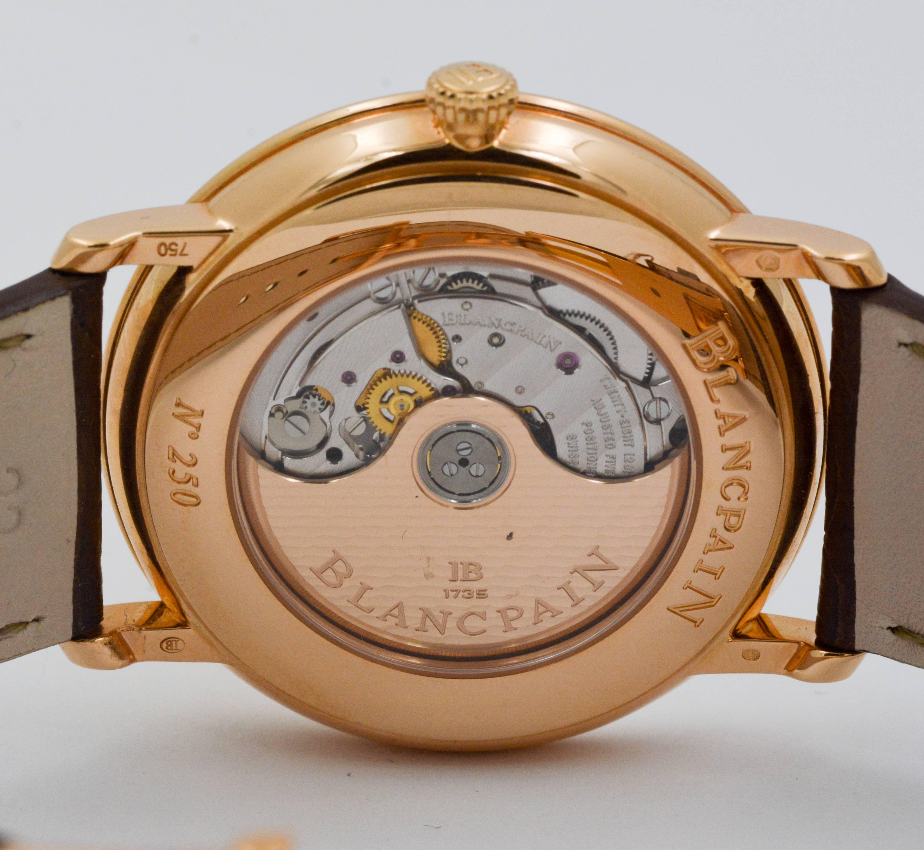 Blancpain Rose Gold Villeret Automatic Wristwatch In Excellent Condition In Dallas, TX