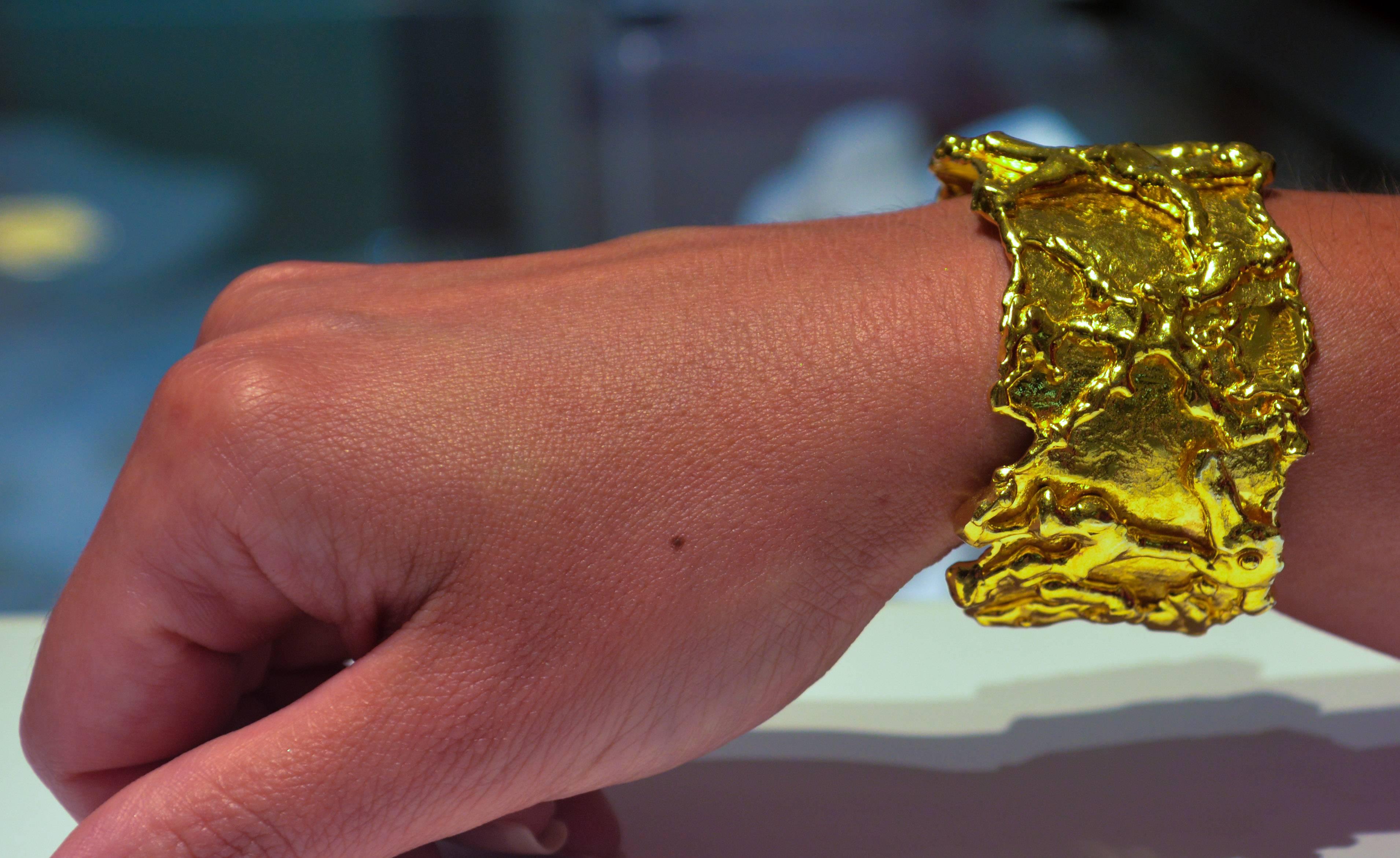 Artist Jean Mahie Charming Gold Monster Cuff Bracelet