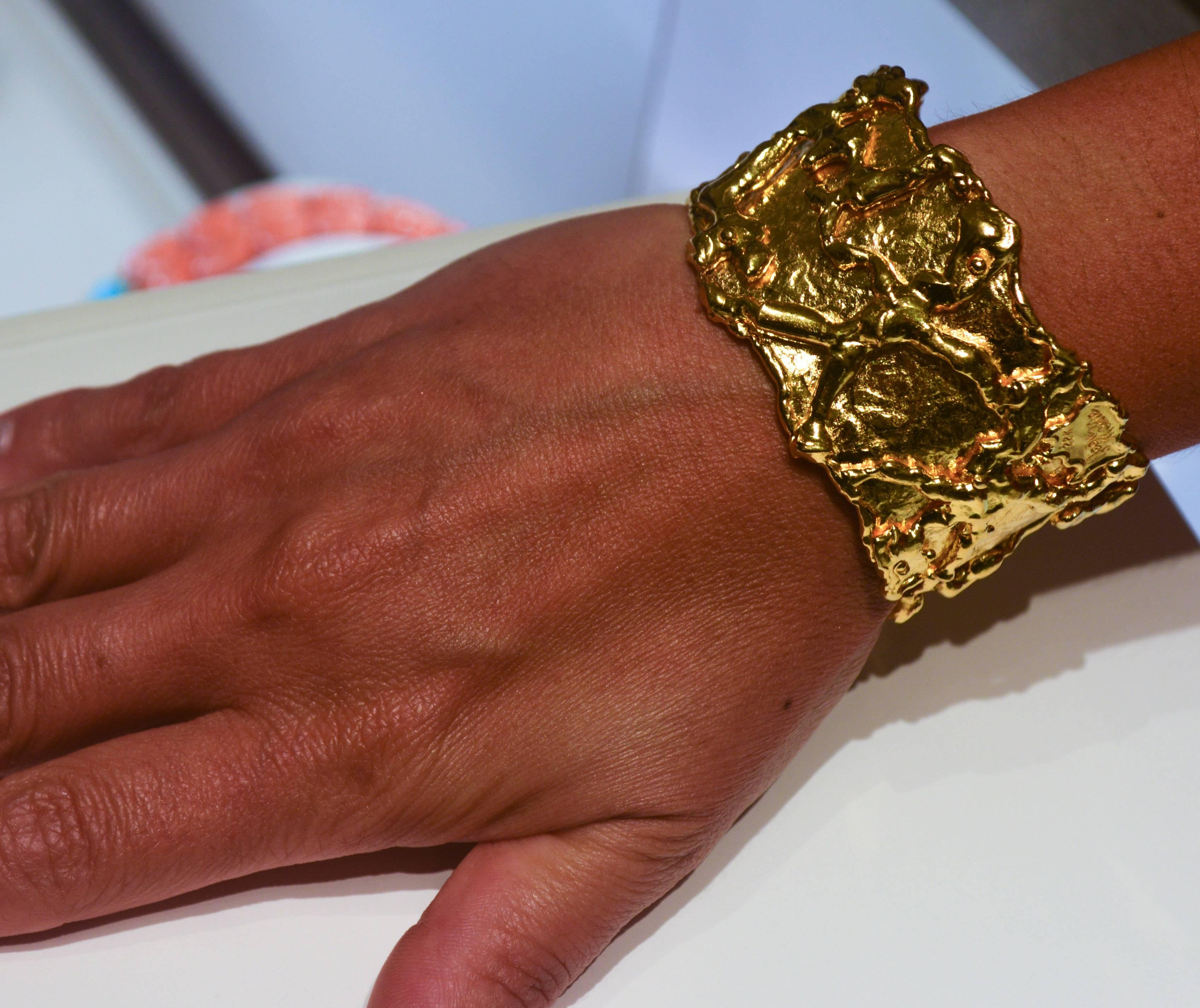 Jean Mahie Charming Gold Monster Cuff Bracelet In Excellent Condition In Dallas, TX