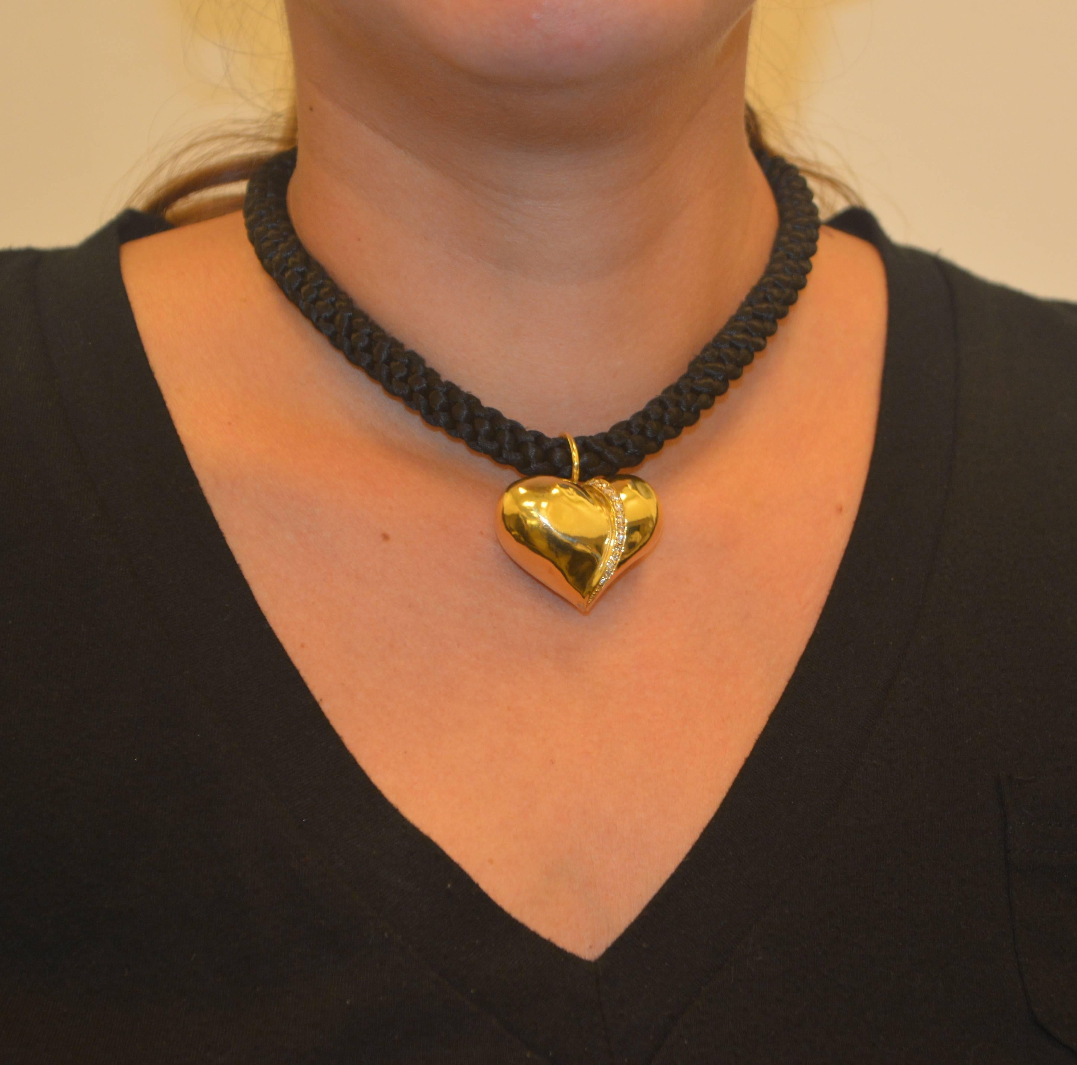 Women's Marlene Stowe Heart Diamond 18 Karat Gold Pendant on Braided Silk Cord