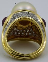 South Seas Cultured Pearl Ruby Diamond Gold Ring