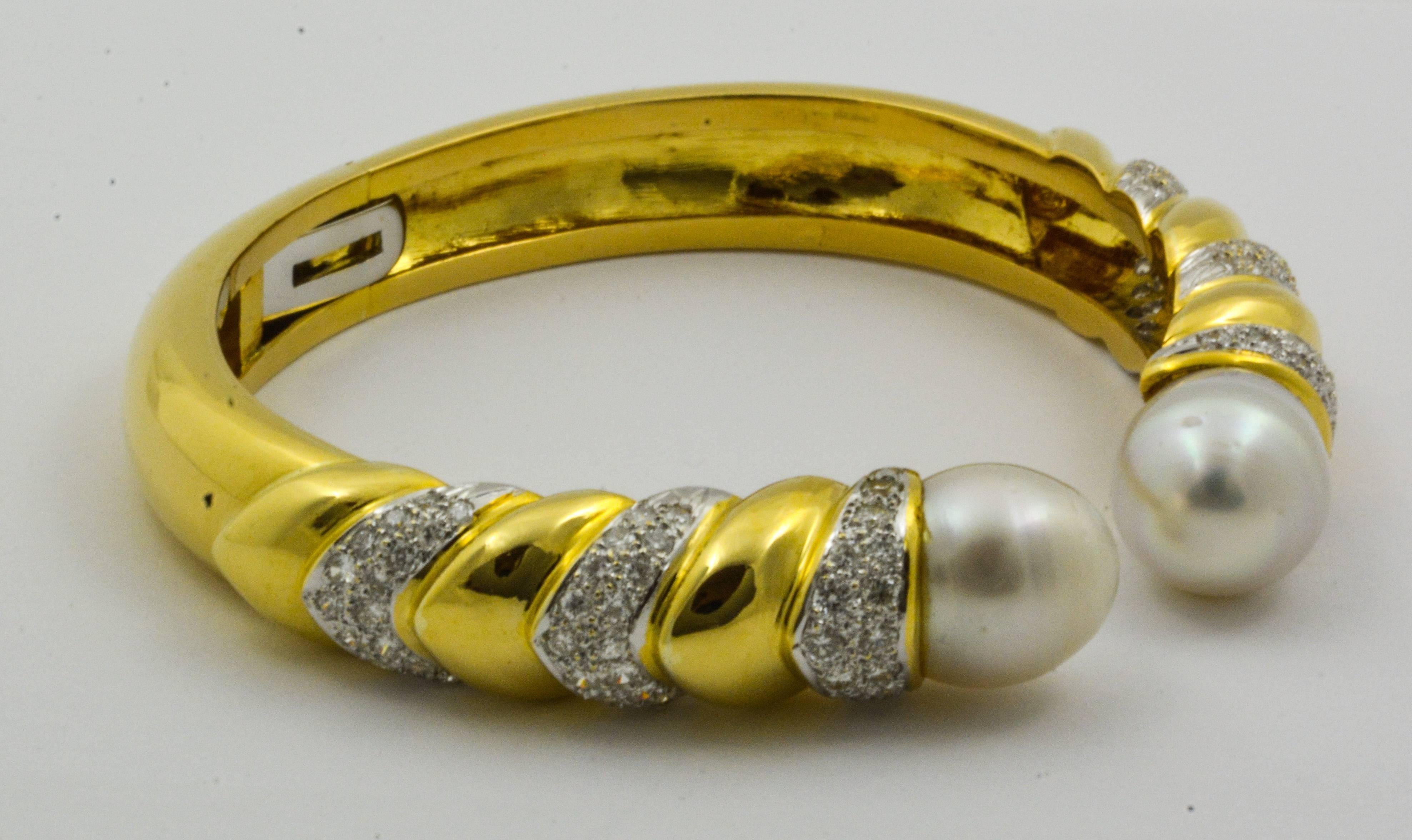 Modern Baroque Pearl Gold Hinge Cuff Bracelet