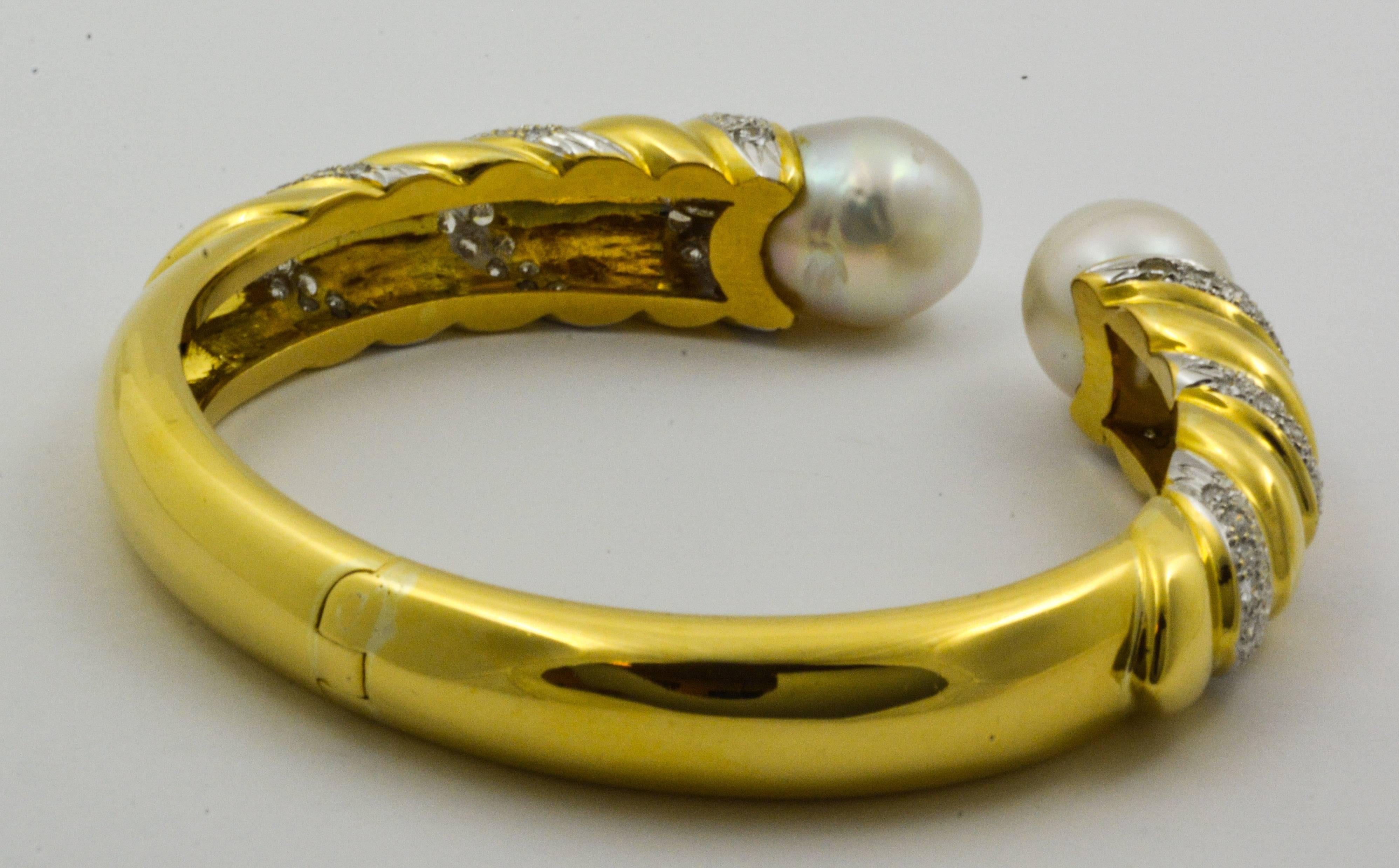 Women's or Men's Baroque Pearl Gold Hinge Cuff Bracelet