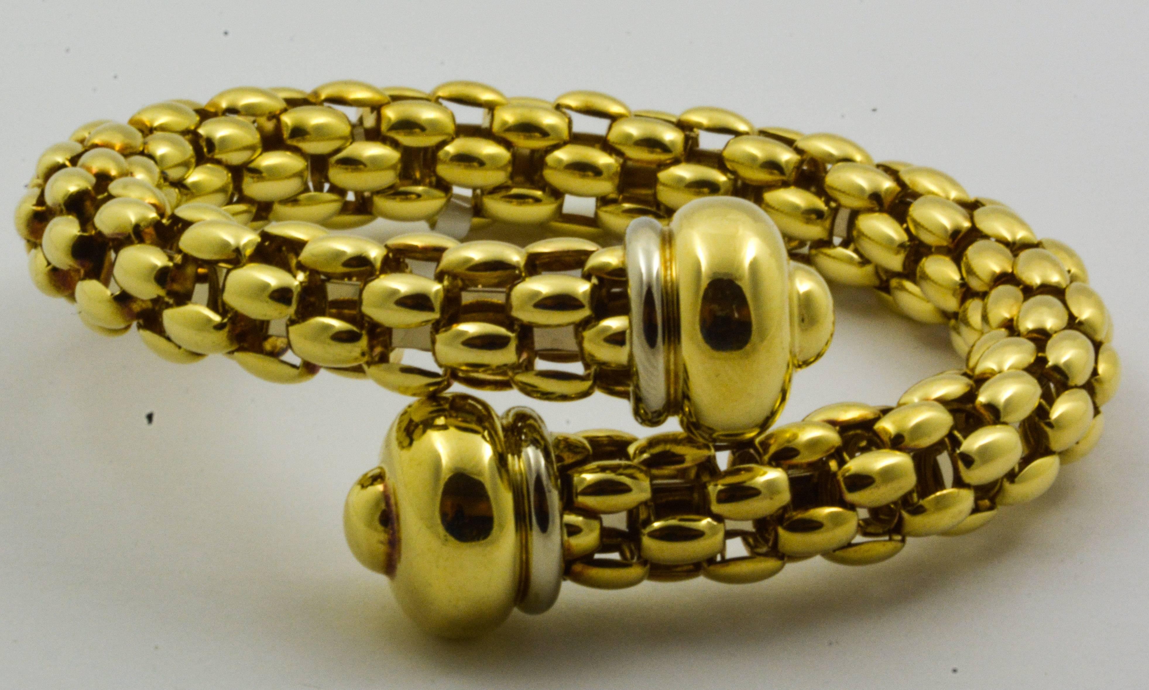 Italian Two Color Gold Bypass Cage Style Bracelet In Excellent Condition In Dallas, TX