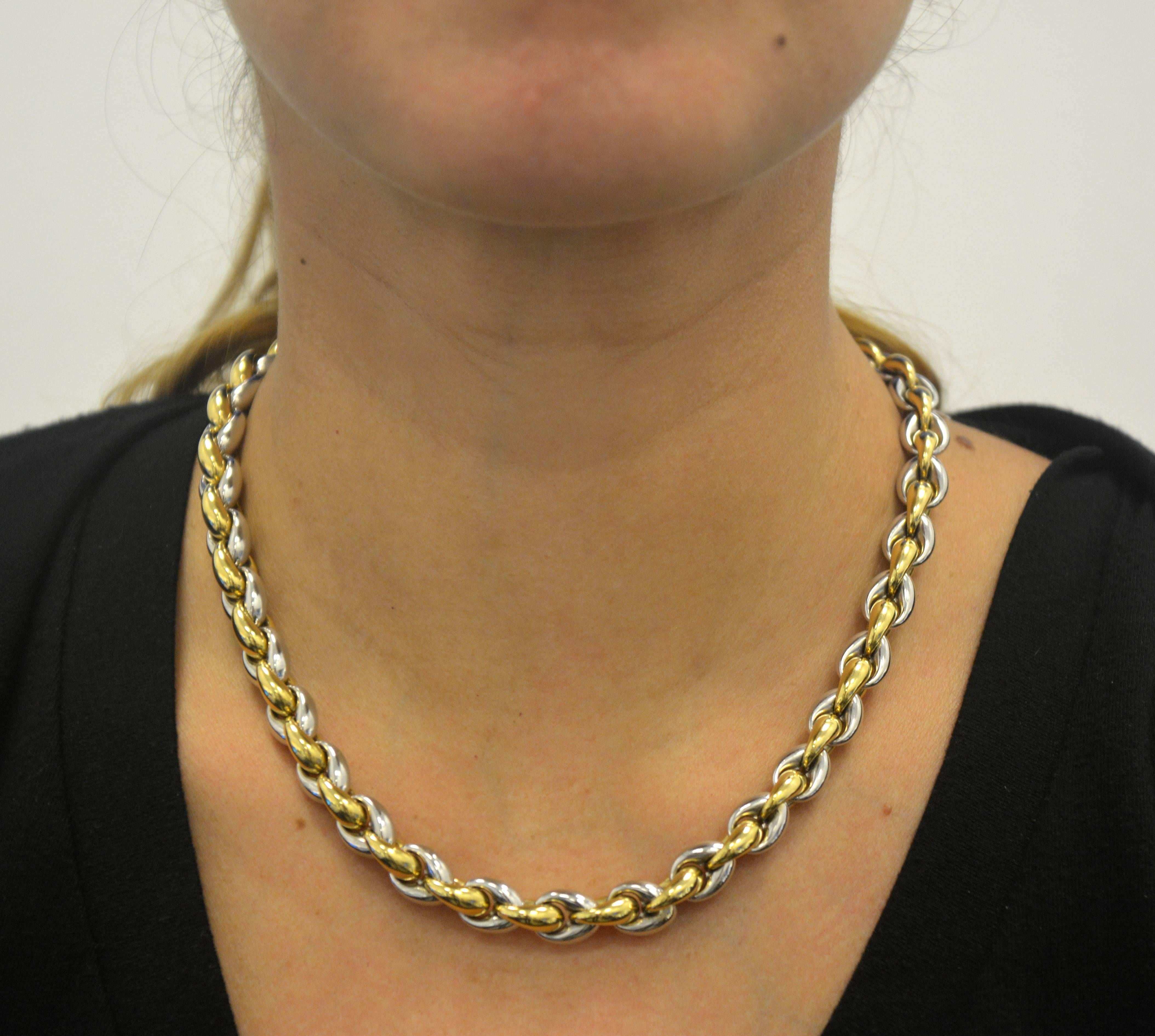 Women's or Men's 18 Karat Yellow and White Gold Cable Chain Necklace