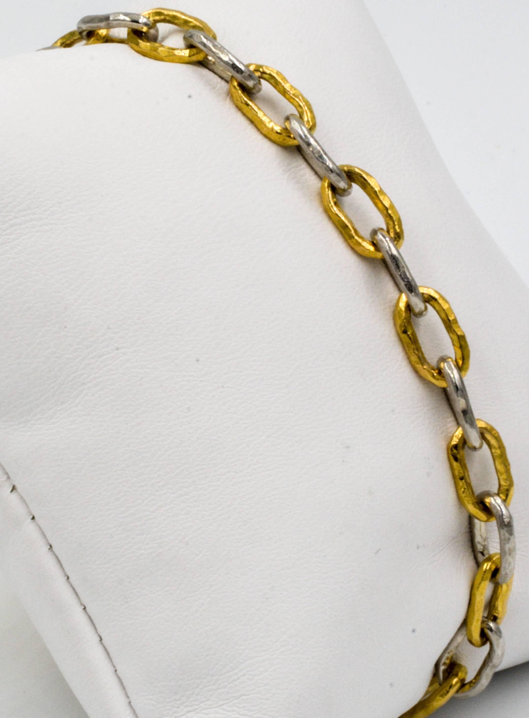 Jean Mahie 22 Karat Gold and Platinum Cadene Chain Bracelet In Excellent Condition In Dallas, TX