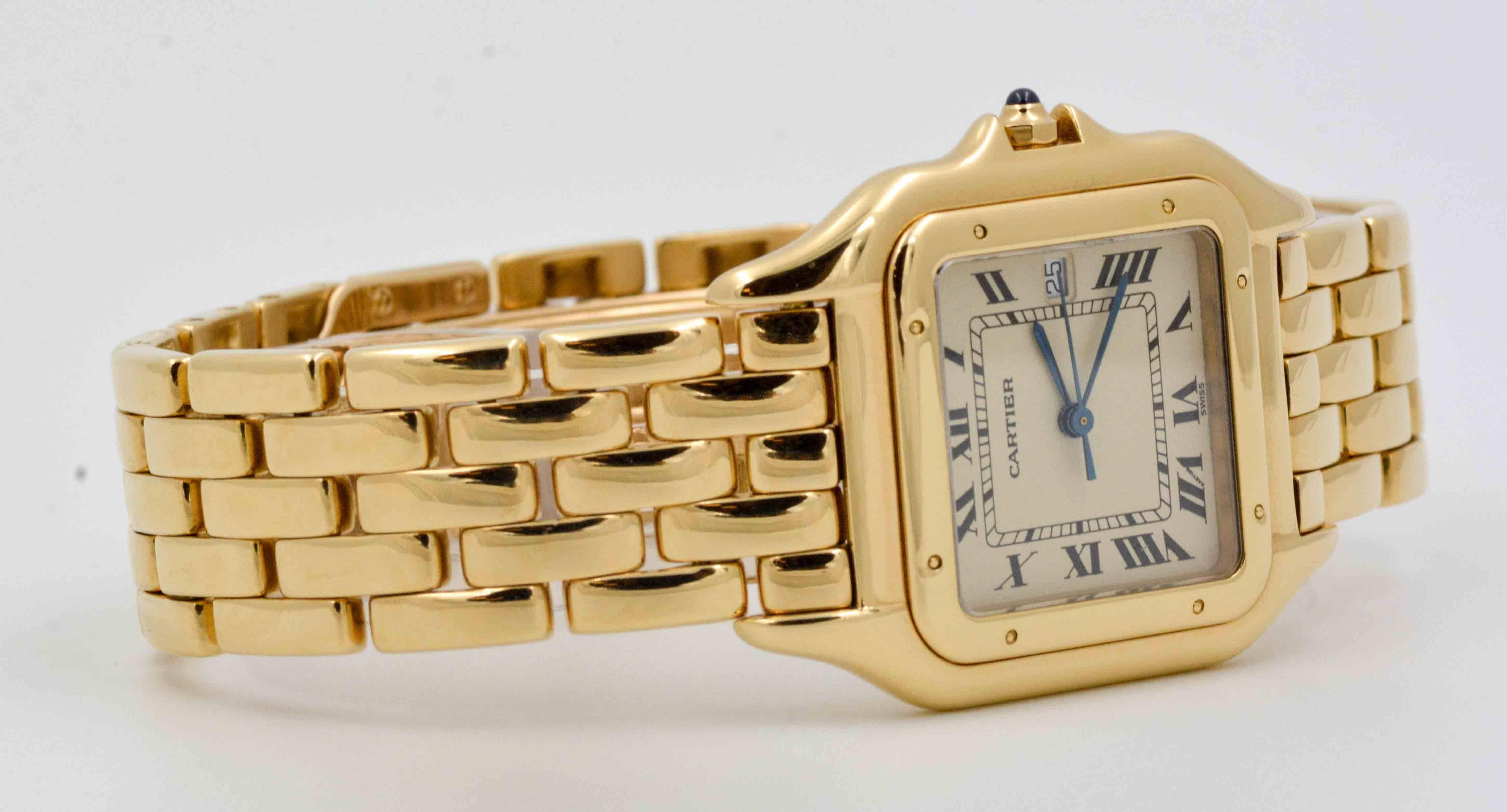 Modern Cartier Yellow Gold White Dial Large Panthere Wristwatch