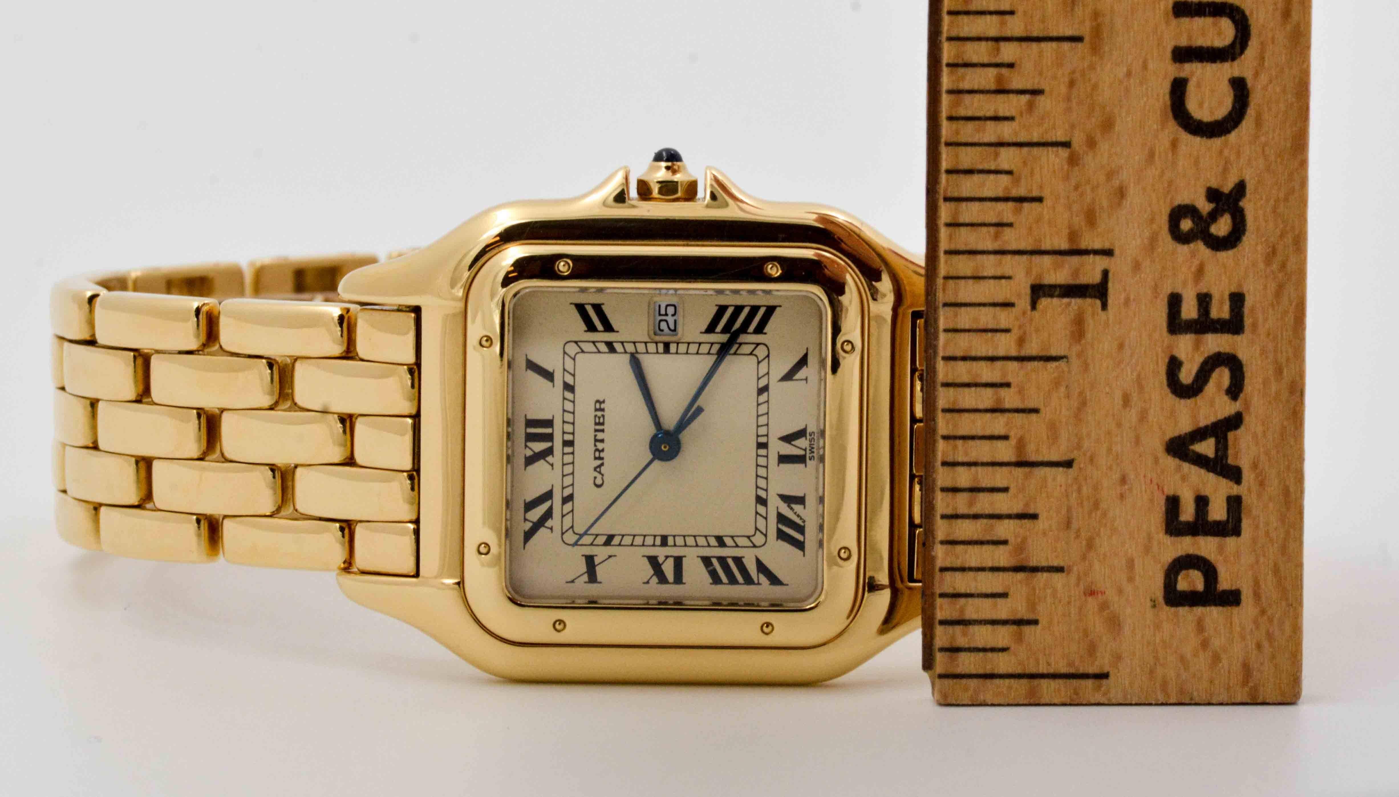 Cartier Yellow Gold White Dial Large Panthere Wristwatch In Excellent Condition In Dallas, TX