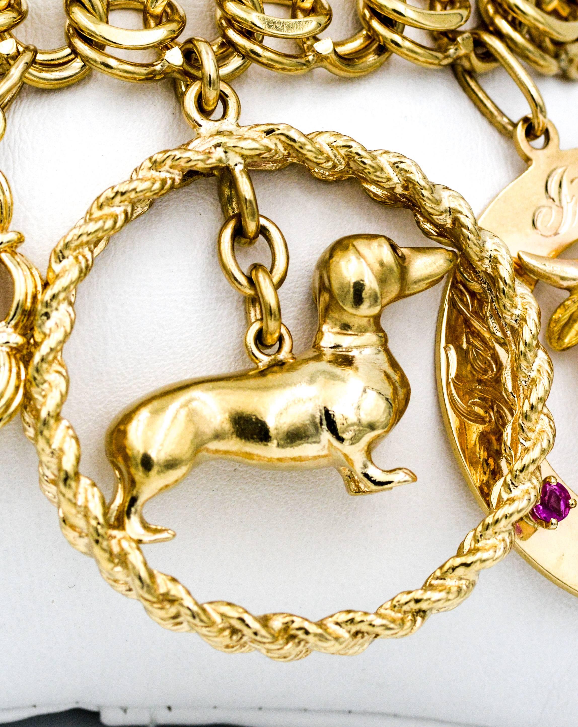 Classic 1980s Yellow Gold Nine Charm Bracelet 5