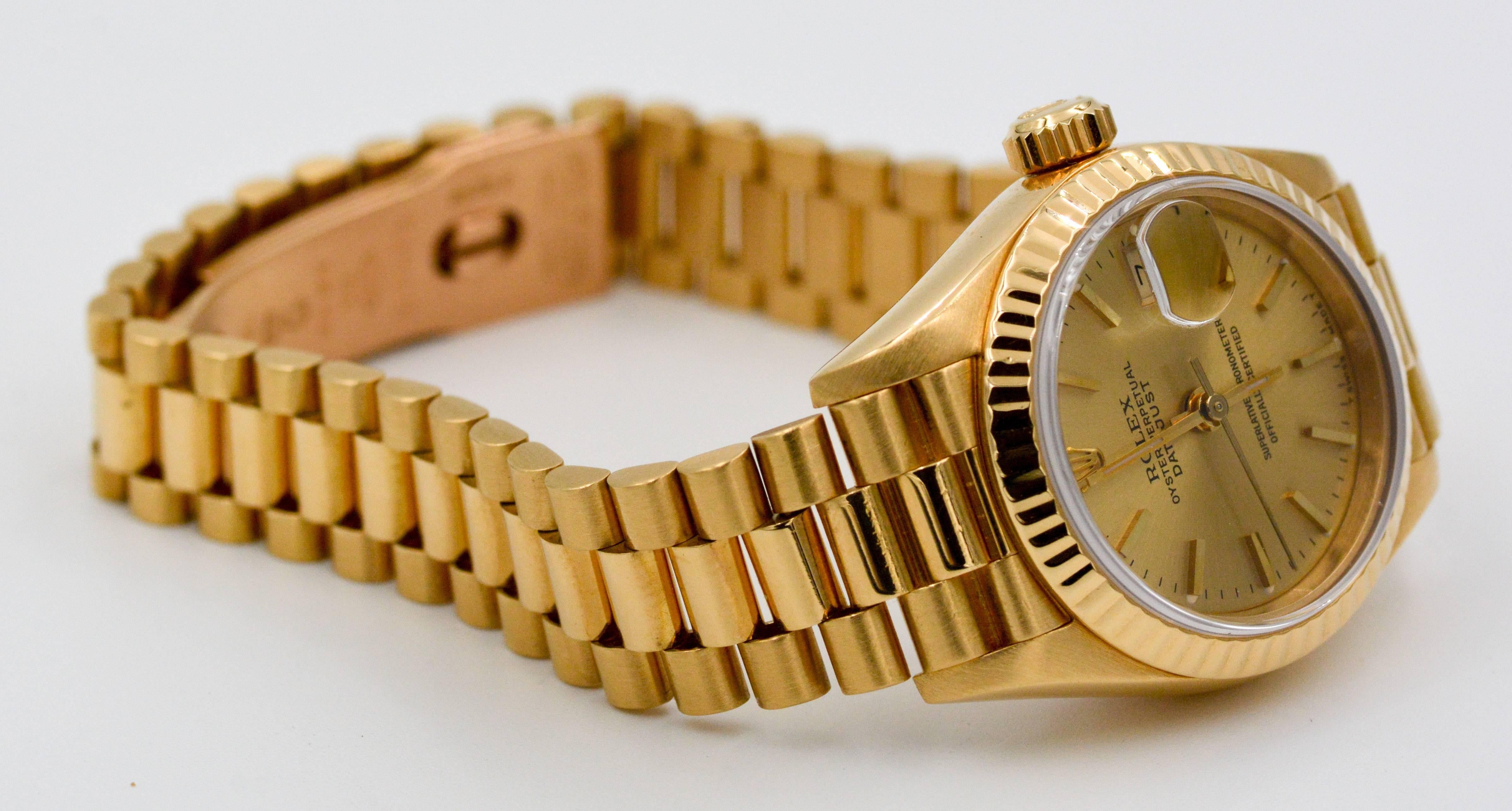 Women's Rolex Ladies Yellow Gold Datejust President Automatic Wristwatch Ref 69178 
