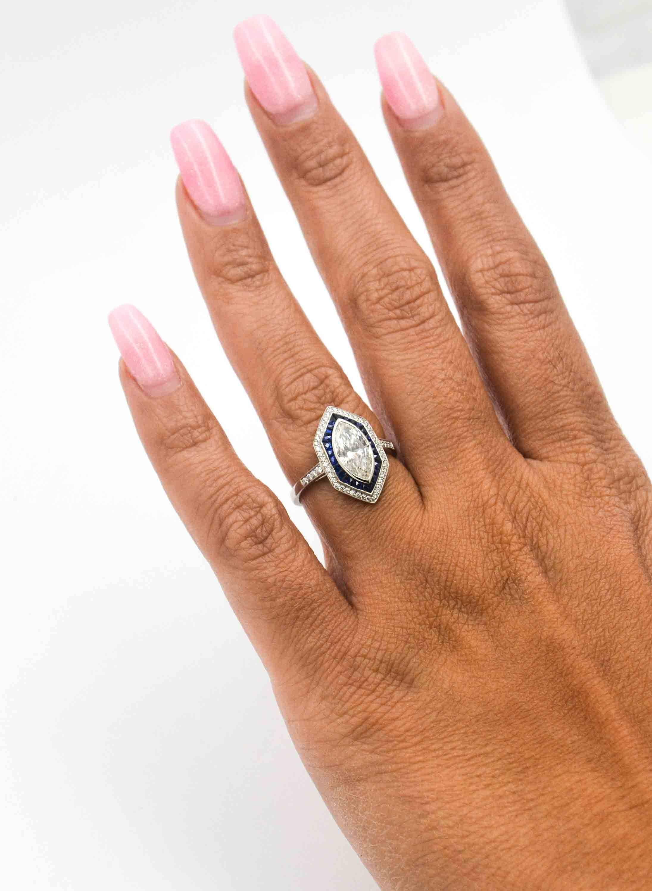 Modern Sapphire 1.22 carat Diamond Platinum  Engagement Art Deco Style Ring  5
