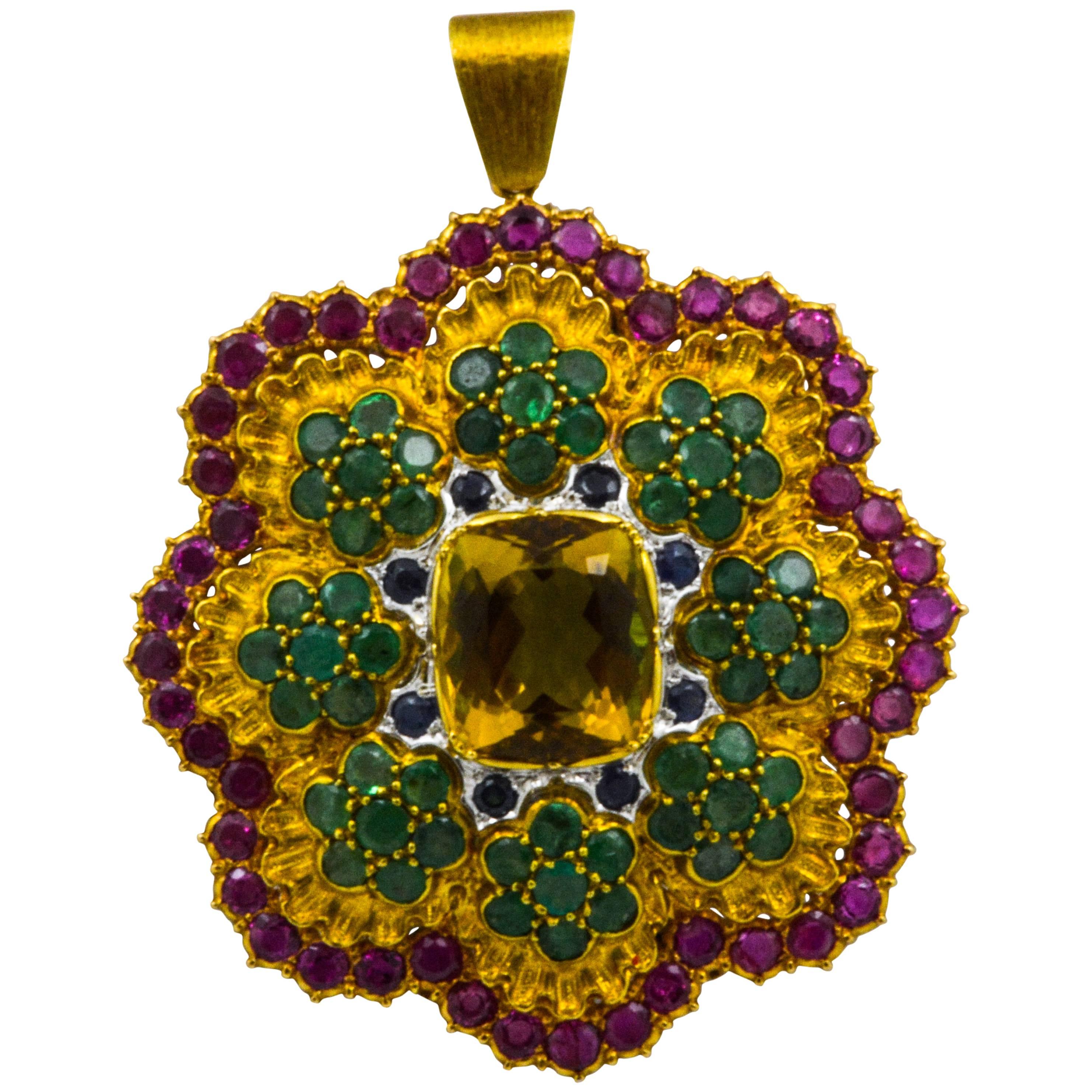 Buccellati Multi-Color Gemstone Floral Pendant and Brooch