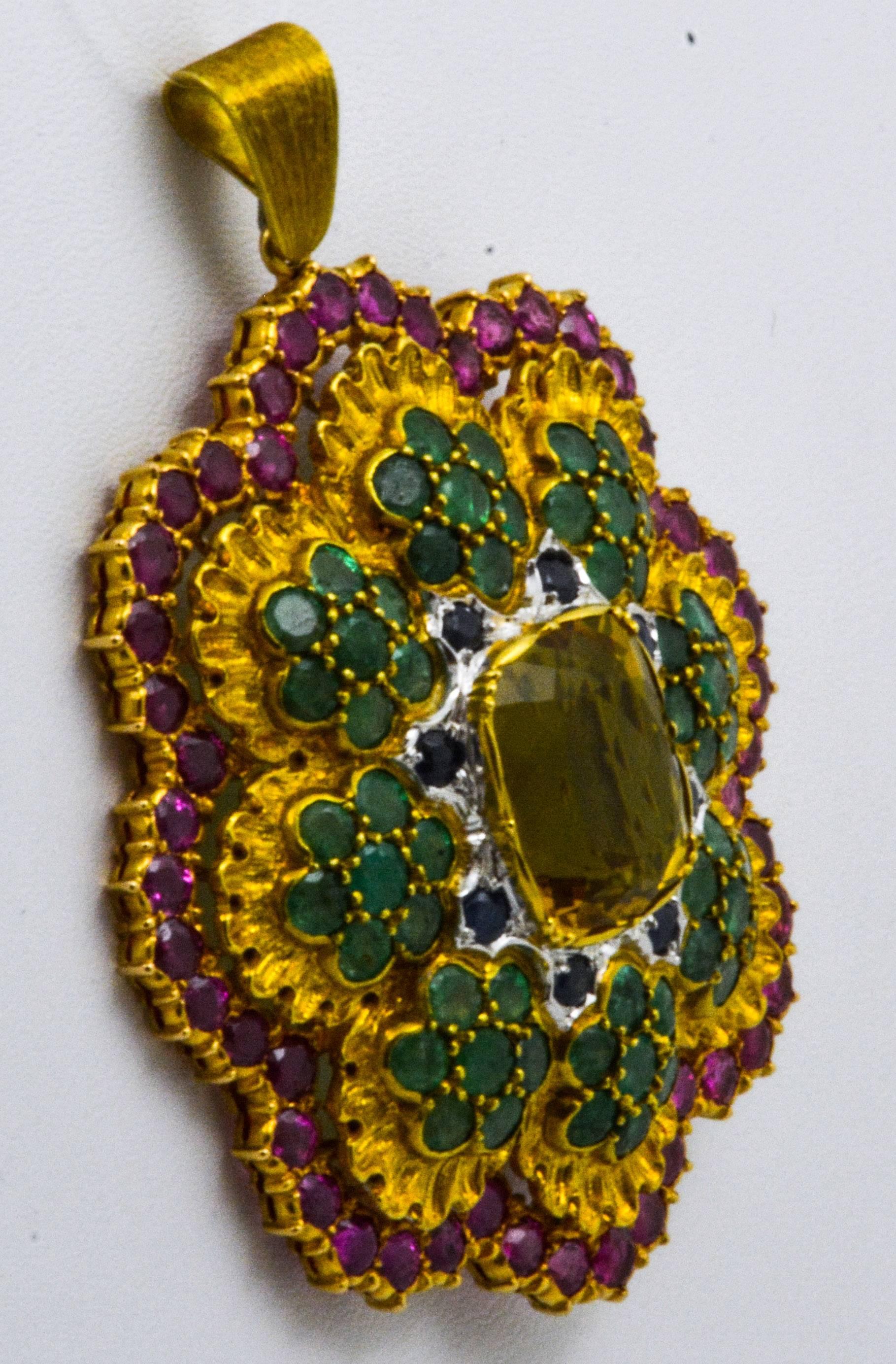 Modern Buccellati Multi-Color Gemstone Floral Pendant and Brooch