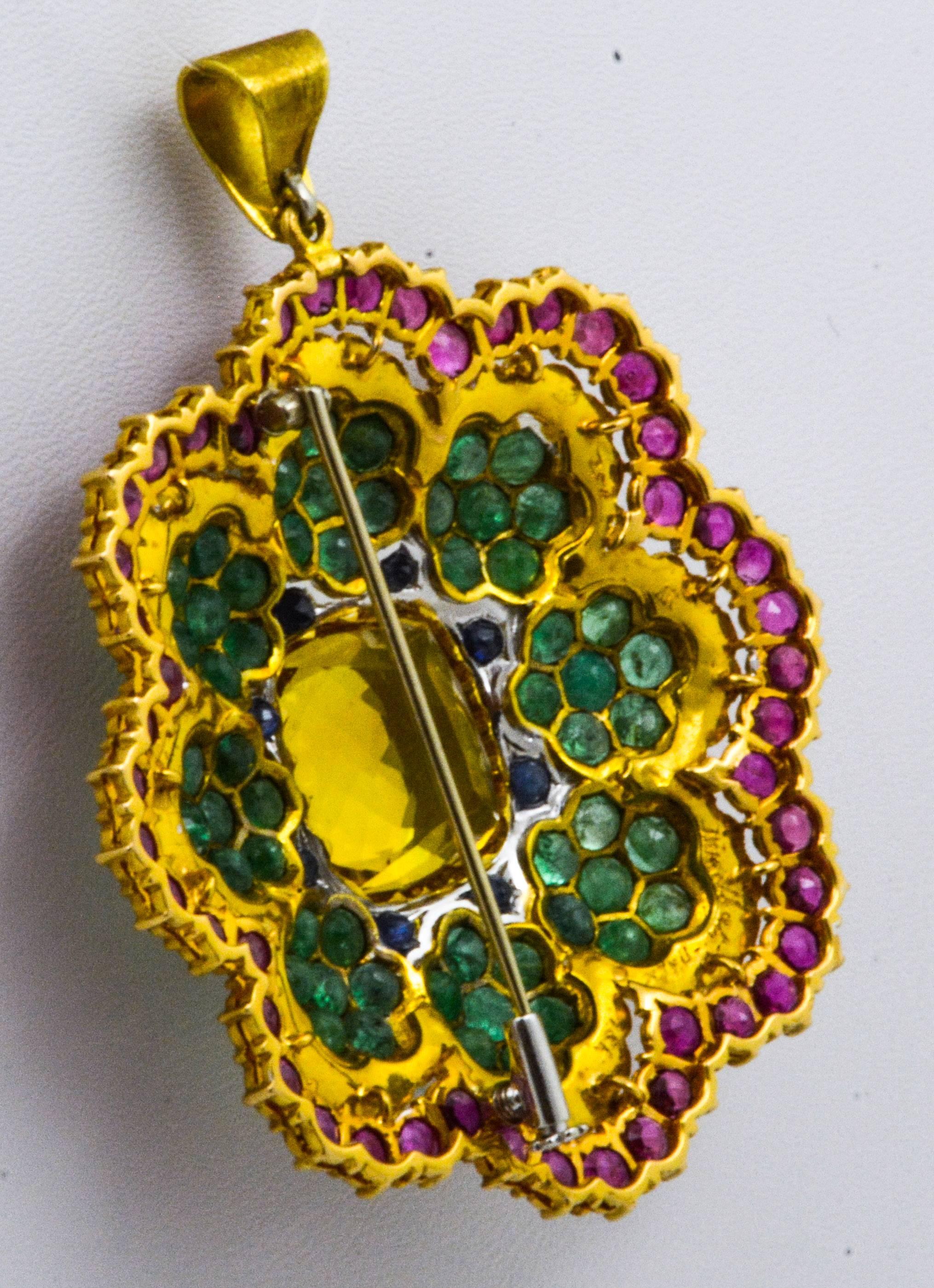 Women's Buccellati Multi-Color Gemstone Floral Pendant and Brooch