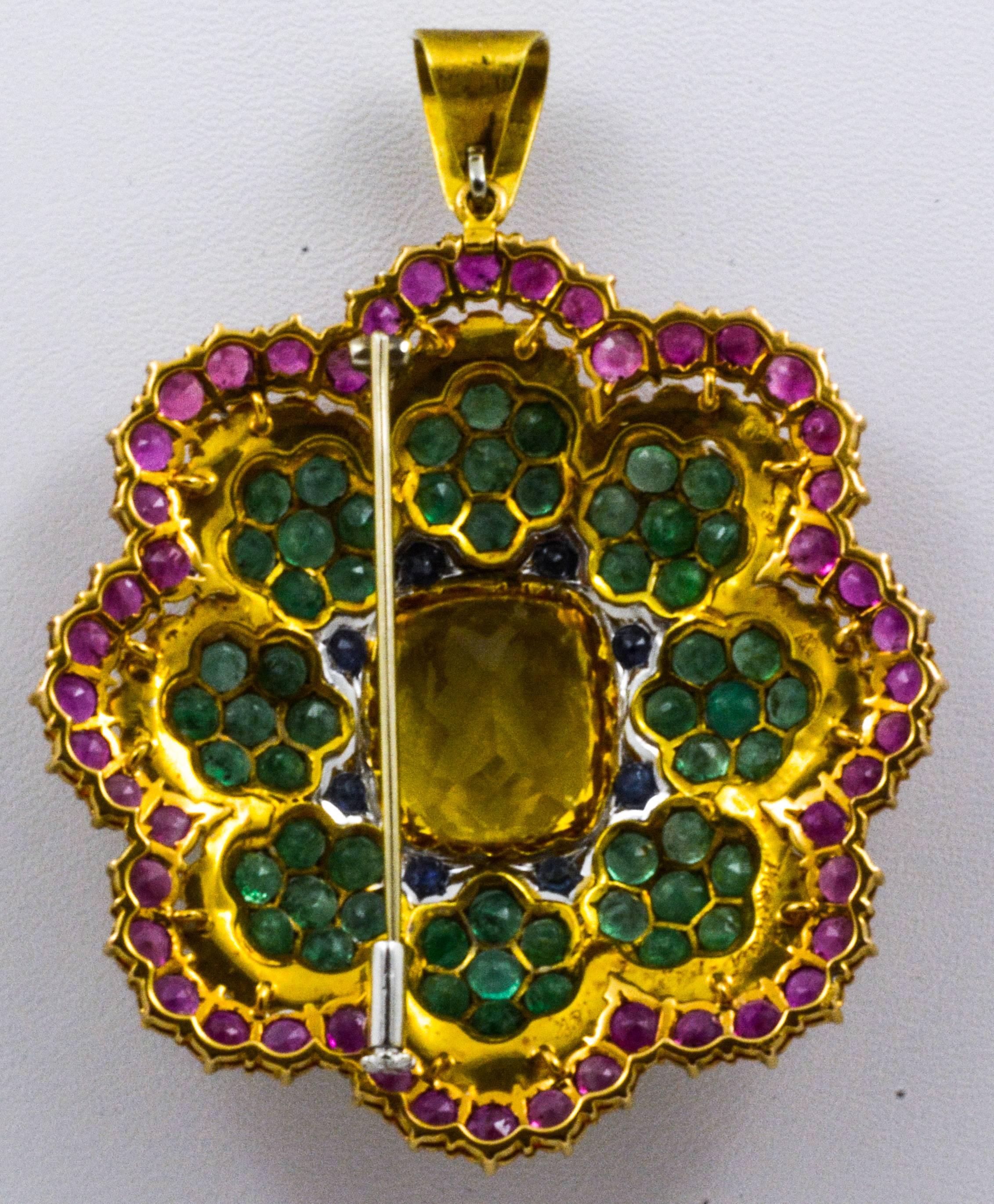 Buccellati Multi-Color Gemstone Floral Pendant and Brooch 1