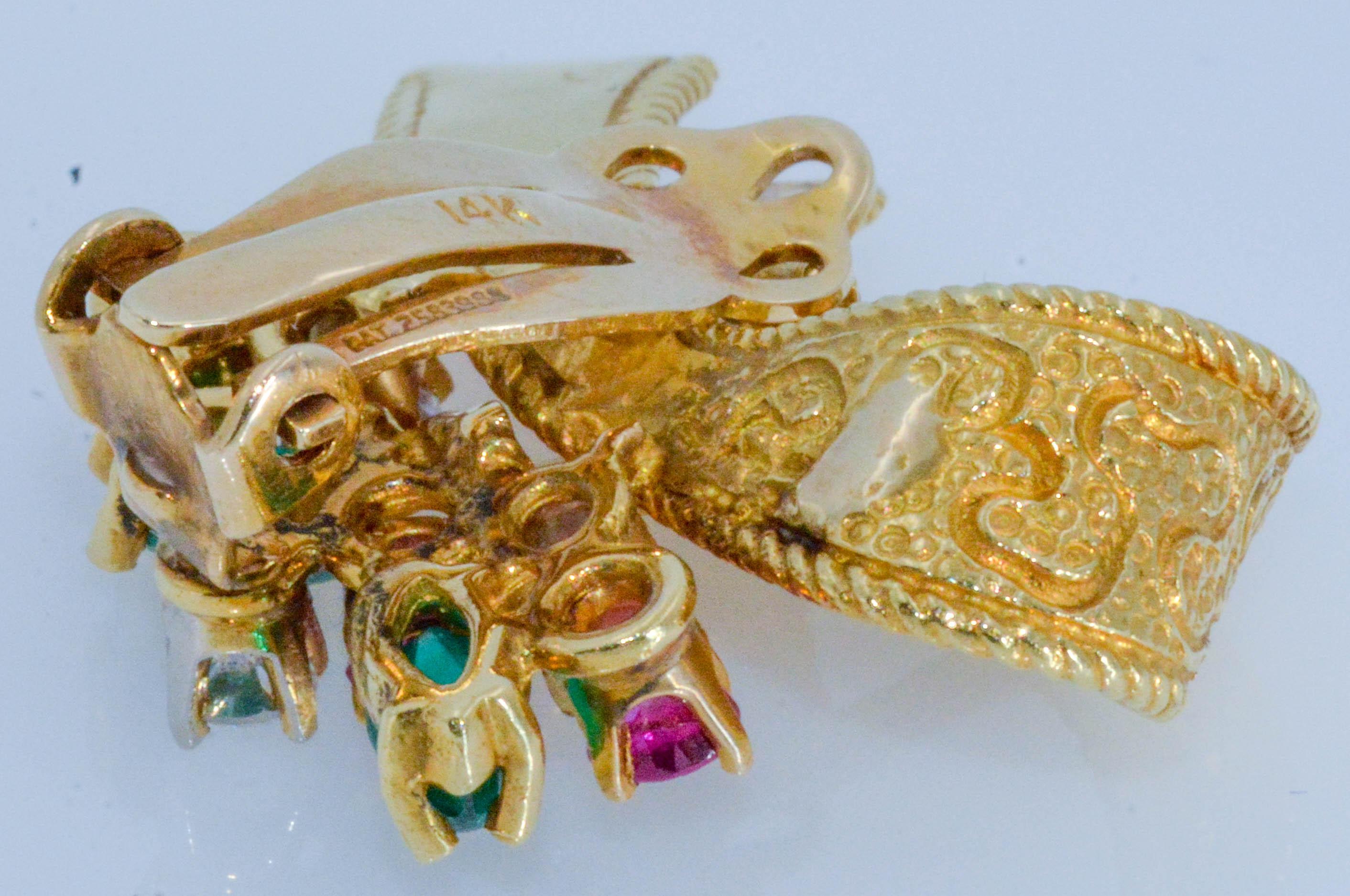 Ruby Emerald Diamond Gold Ribbon Clip On Earrings 2