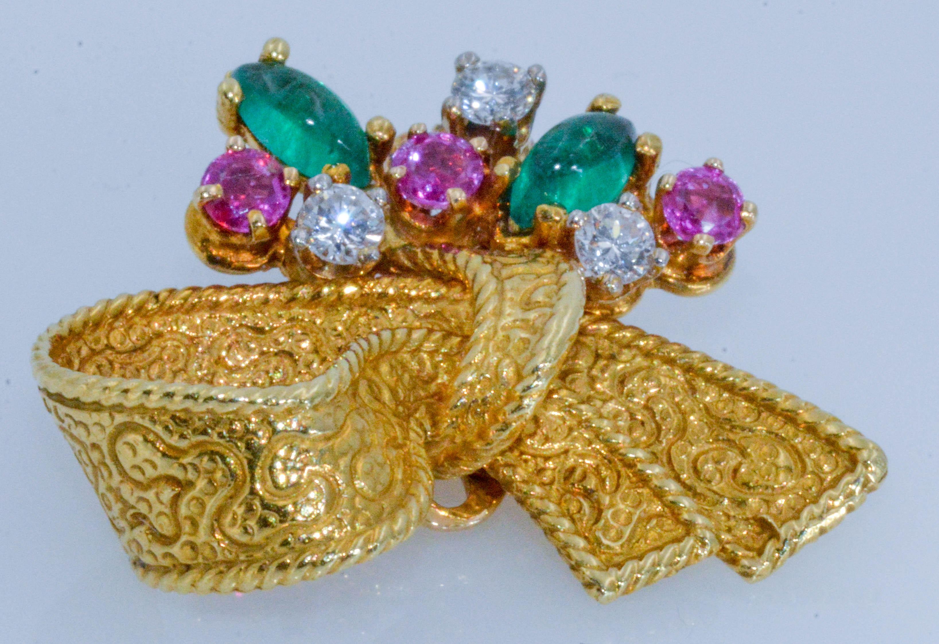 Women's Ruby Emerald Diamond Gold Ribbon Clip On Earrings