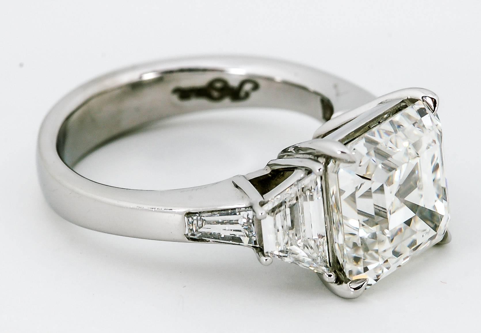 Modern 5.53 Carat GIA Cert Asscher-Cut Diamond Platinum Engagement Ring