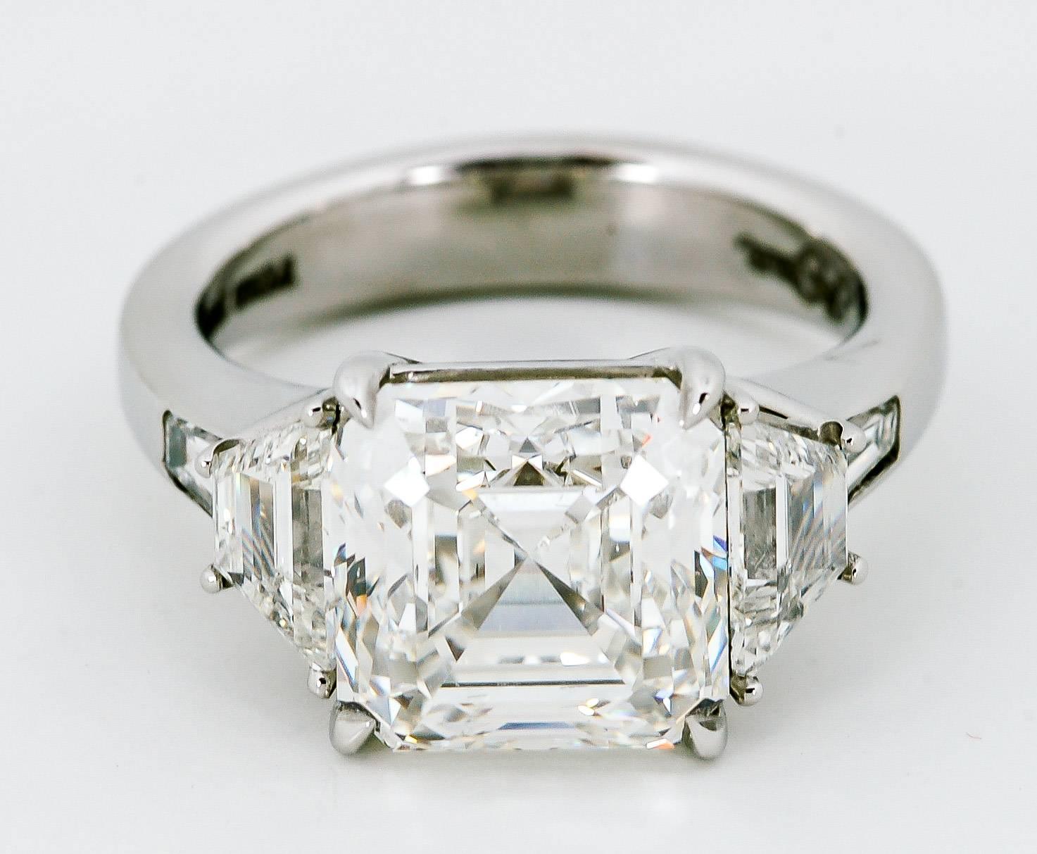 Women's 5.53 Carat GIA Cert Asscher-Cut Diamond Platinum Engagement Ring