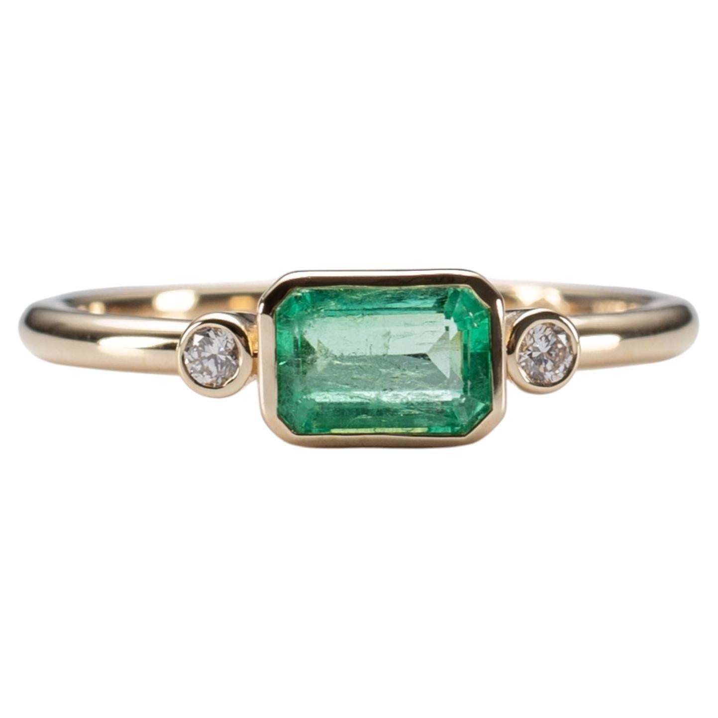 East West Emerald with Diamond Engagement Ring