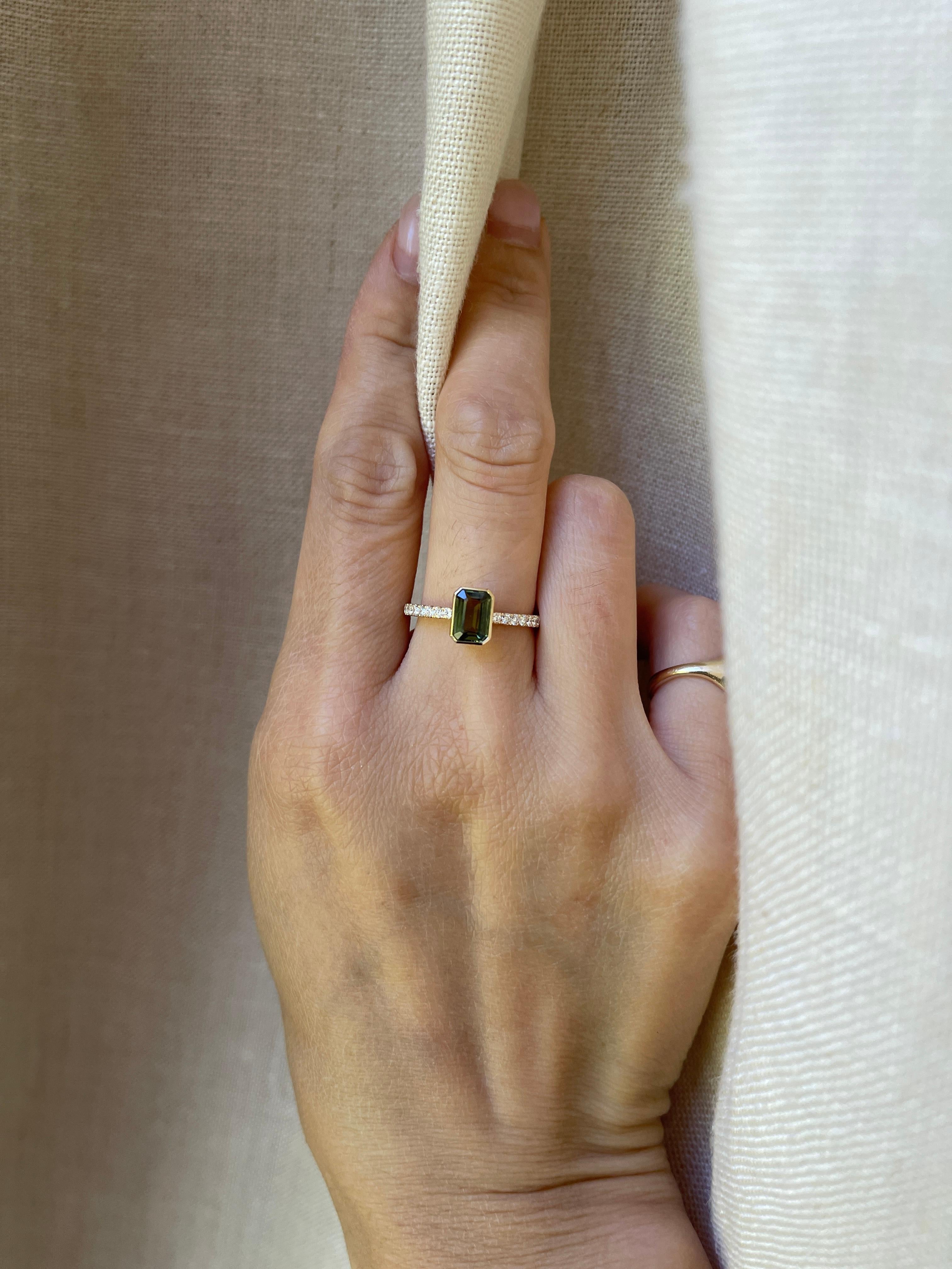 Bague 14K saphir sarcelle diamant en vente 1