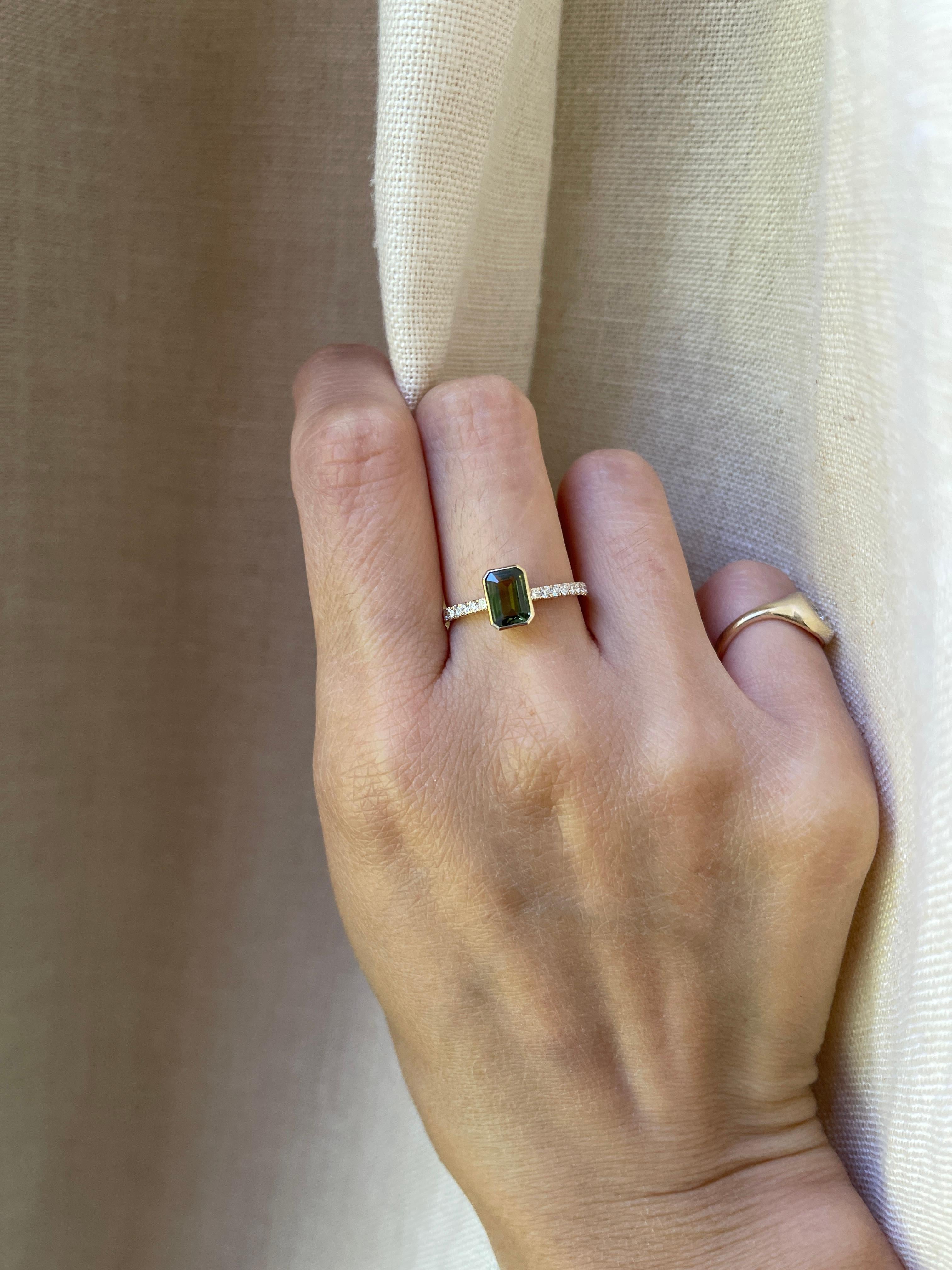 Bague 14K saphir sarcelle diamant Neuf - En vente à Wallingford, CT