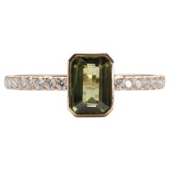 14K Teal Sapphire Diamond Ring
