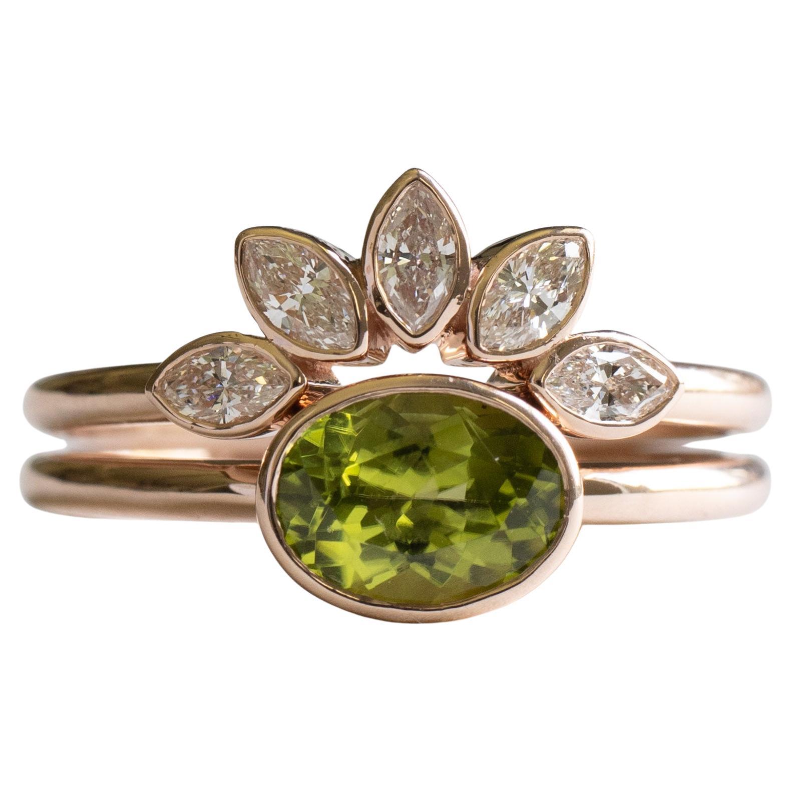 Anello con diamante peridoto in oro rosa 14K