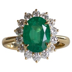 18K GIA 3.03 Carat Emerald Diamond Halo Ring