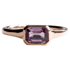 14K Pink Sapphire Ring, East to West Statement ring, Rose and Choc Signet