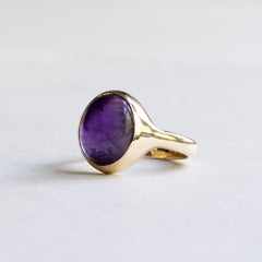 14K Amethyst Ring, Oval Ring, Yellow Gold Amethyst Ring, Size 7.25
