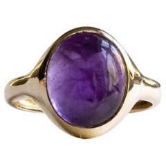14K Amethyst Ring, Oval Ring, Yellow Gold Amethyst Ring, Size 7.25