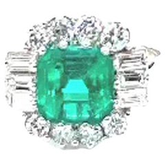 GIA Certified 2.80ct Colombian Emerald F1 18K White Gold Ring
