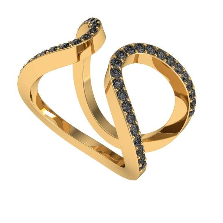 Henk Stallinga & Sparkles Black Diamond Gold Ring For Sale