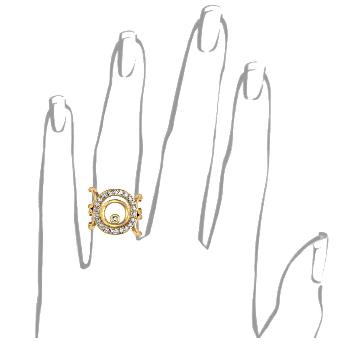 Women's Vasily Baglaenko & Sparkles Diamond and Gold Ring For Sale