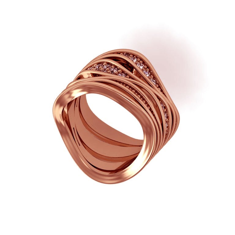 Christoph Blatter & Sparkles Unda Diamond Rose Gold Band Ring In New Condition For Sale In Amsterdam, NL