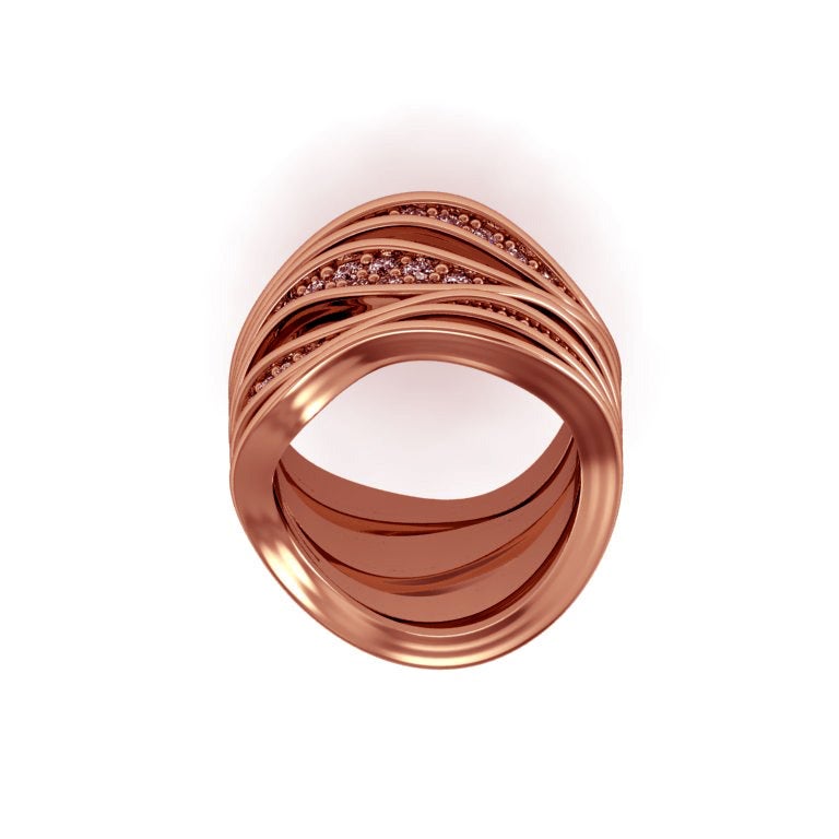 Arts and Crafts Christoph Blatter & Sparkles Unda Diamond Rose Gold Band Ring For Sale
