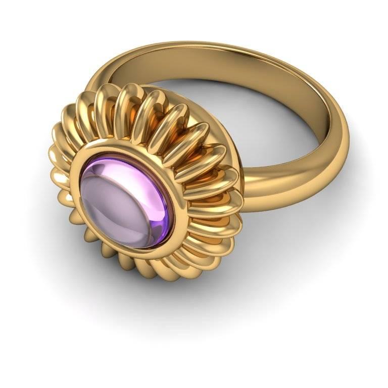 Graphic and feminine, this ring adds bold lines and a dazzling stone to a traditional floral motif for a modern effect.